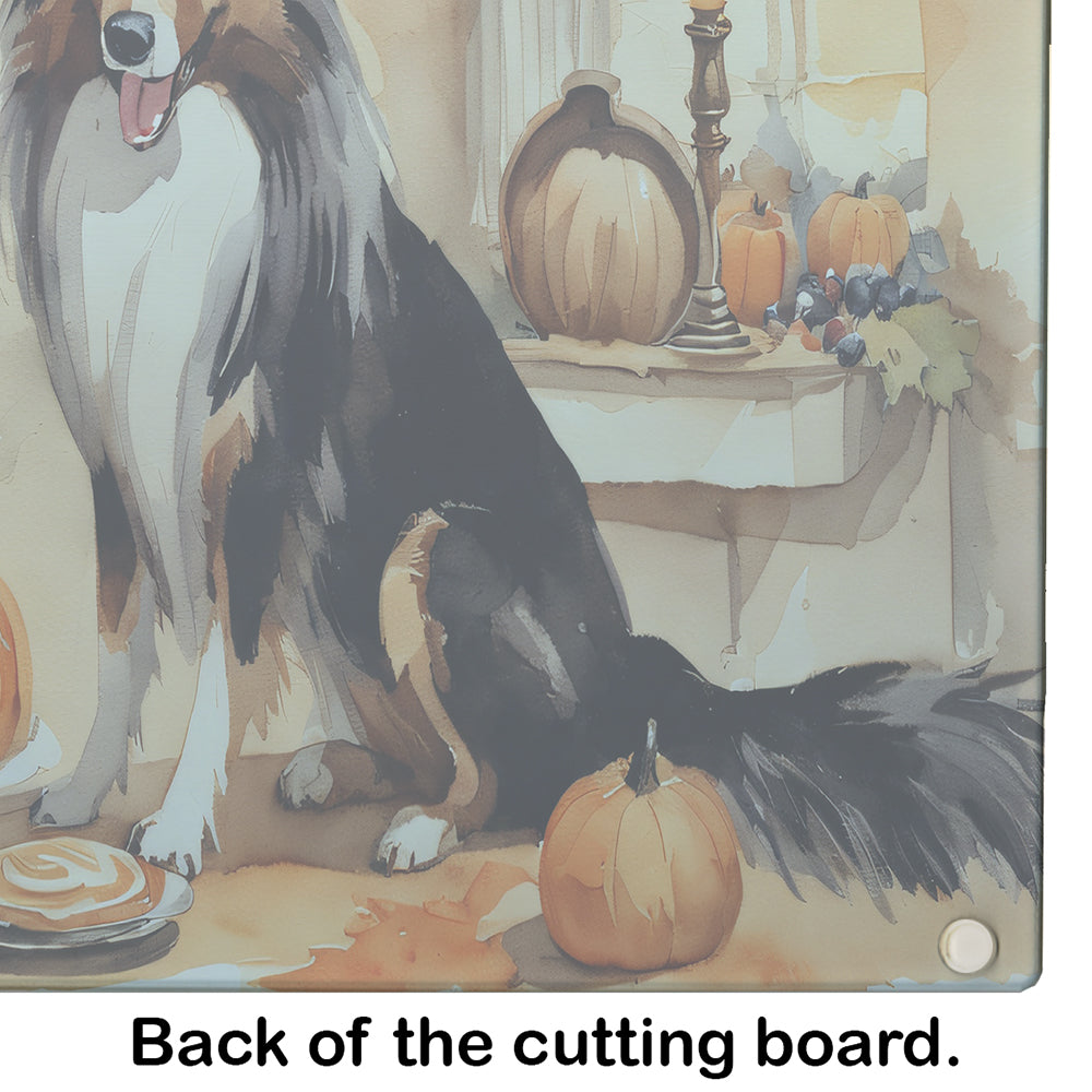 Collie Fall Kitchen Pumpkins Glass Cutting Board