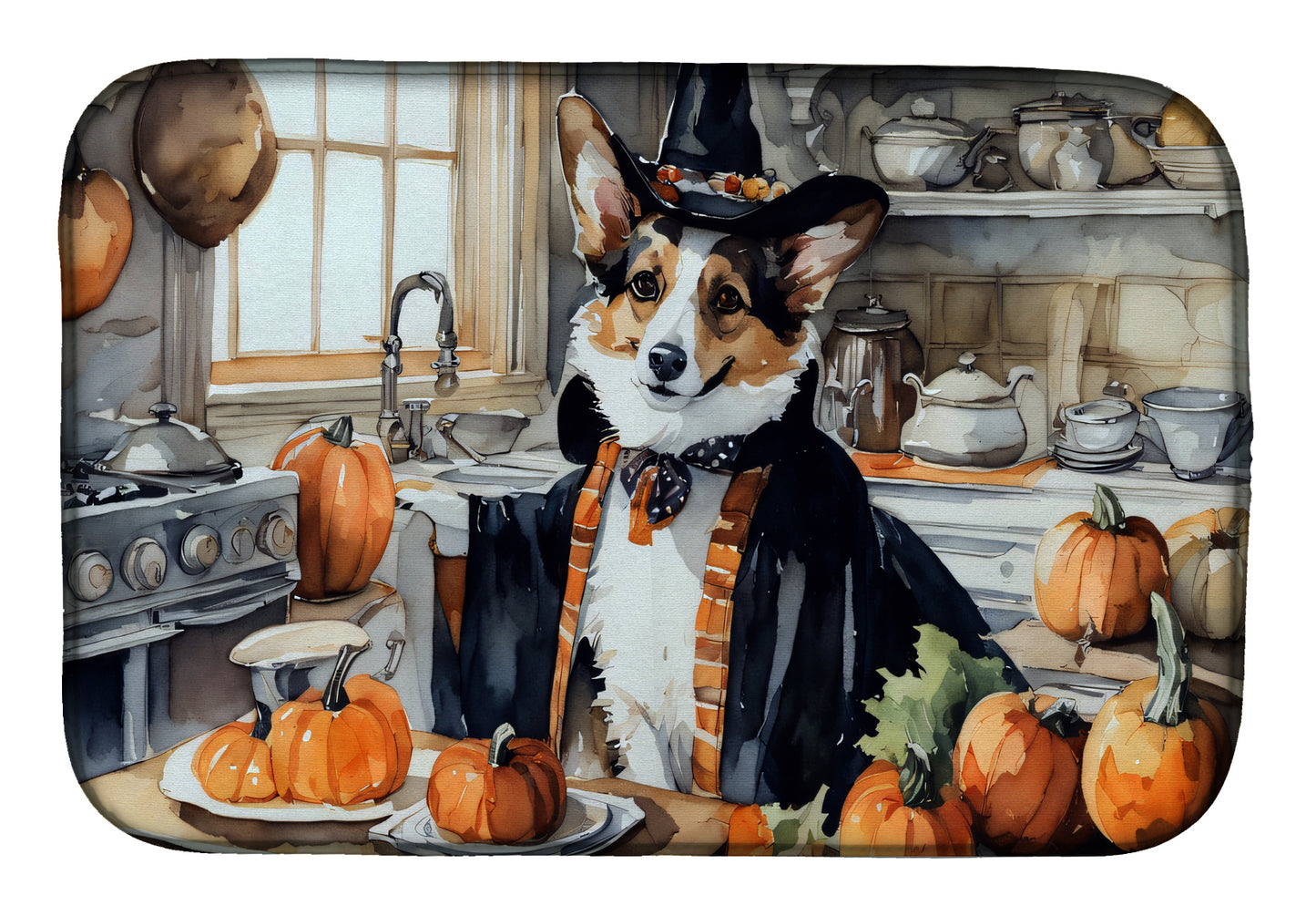 Buy this Corgi Fall Kitchen Pumpkins Dish Drying Mat