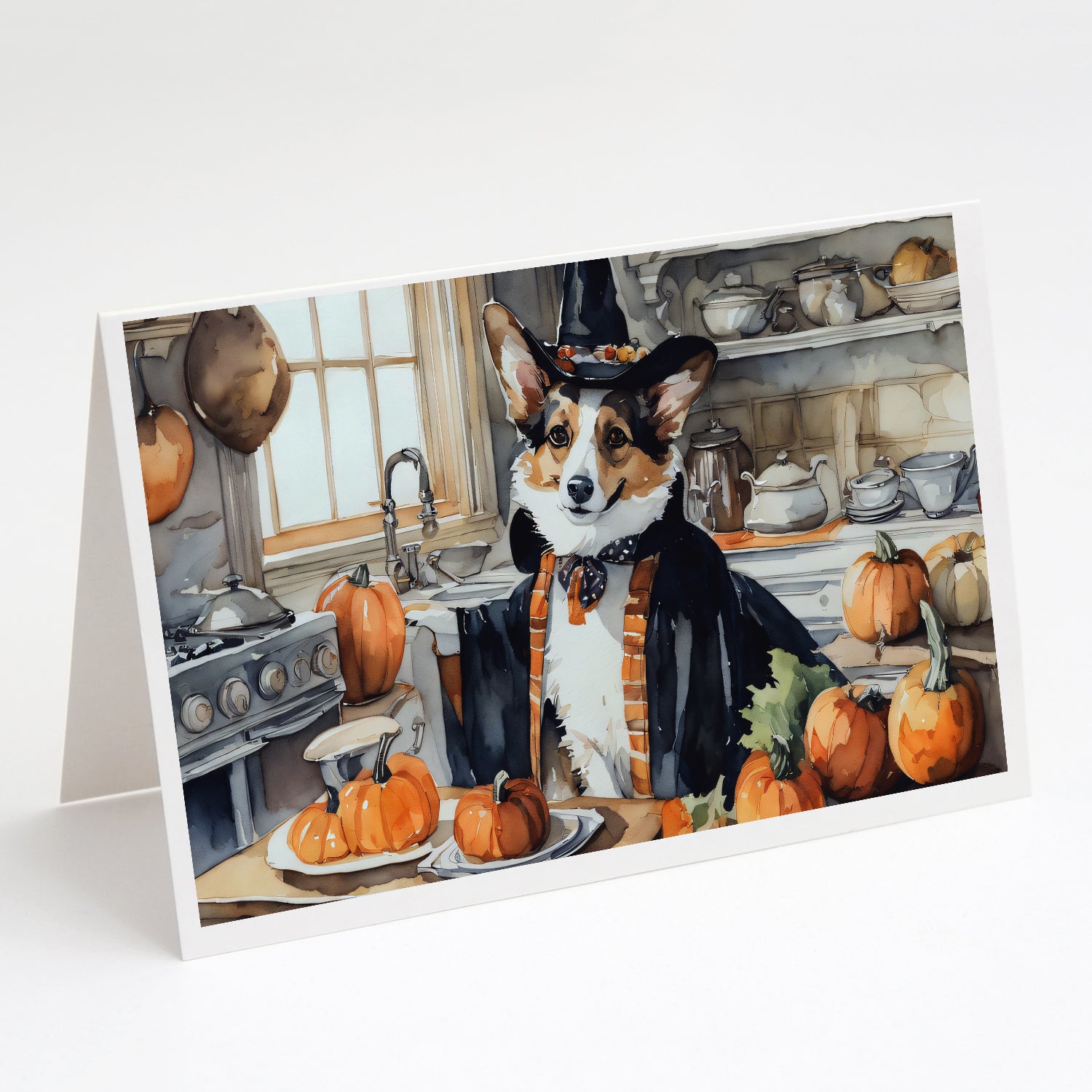 Buy this Corgi Fall Kitchen Pumpkins Greeting Cards Pack of 8