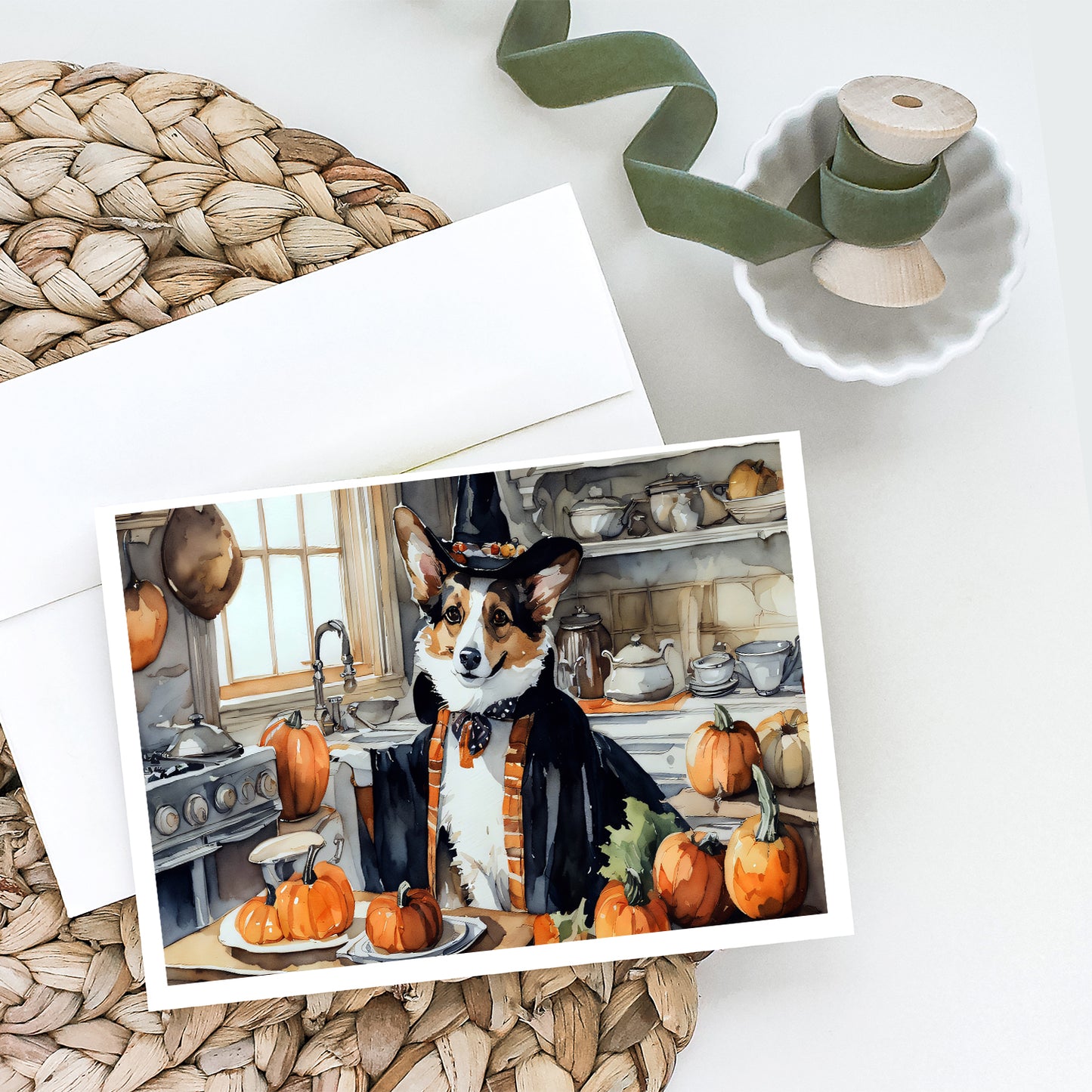 Corgi Fall Kitchen Pumpkins Greeting Cards Pack of 8