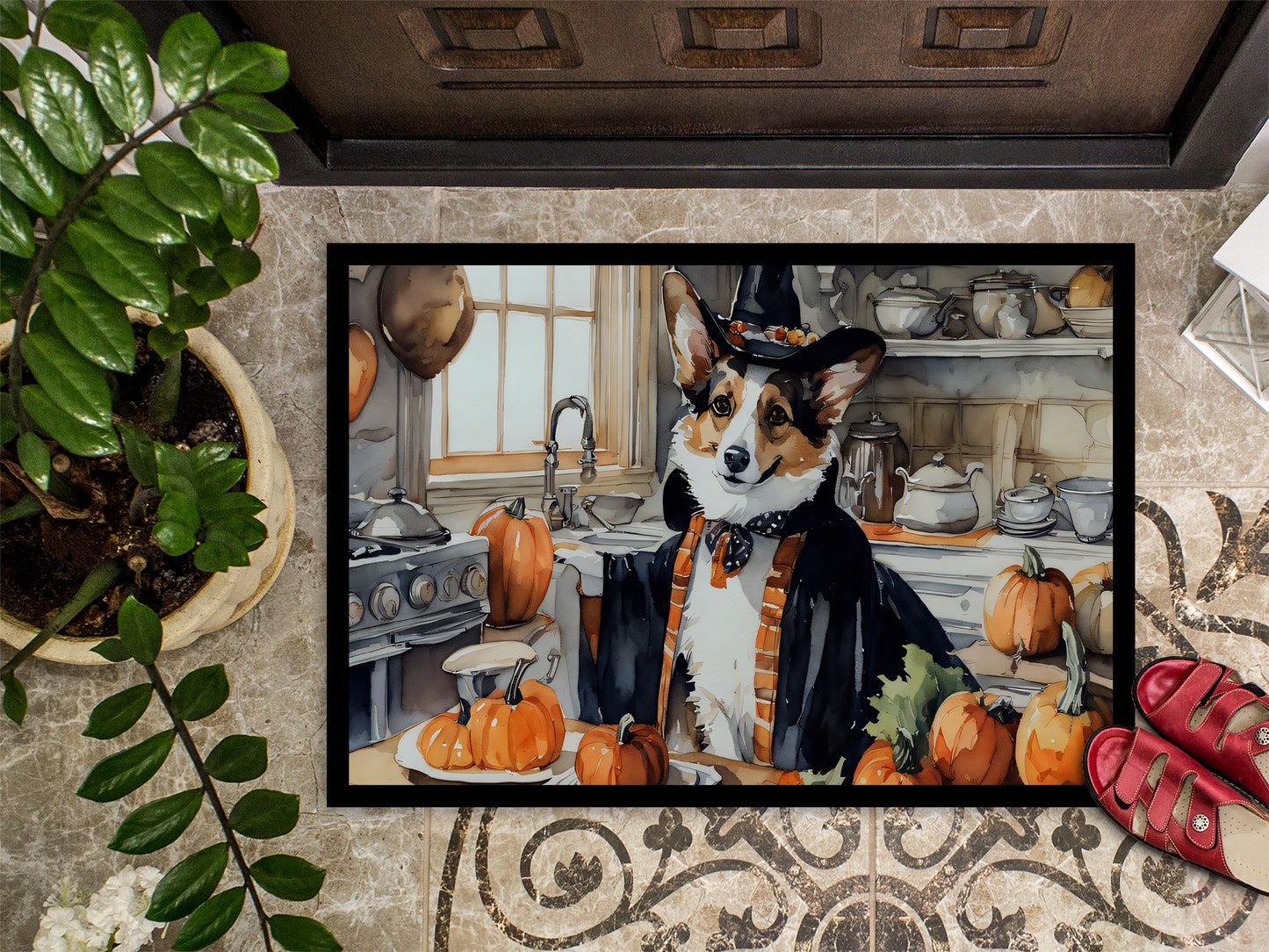 Corgi Fall Kitchen Pumpkins Doormat