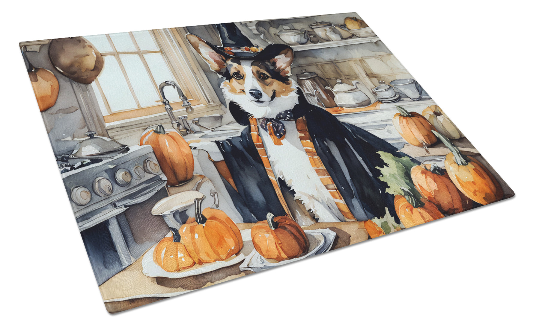 Buy this Corgi Fall Kitchen Pumpkins Glass Cutting Board