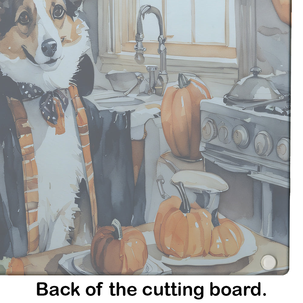 Corgi Fall Kitchen Pumpkins Glass Cutting Board