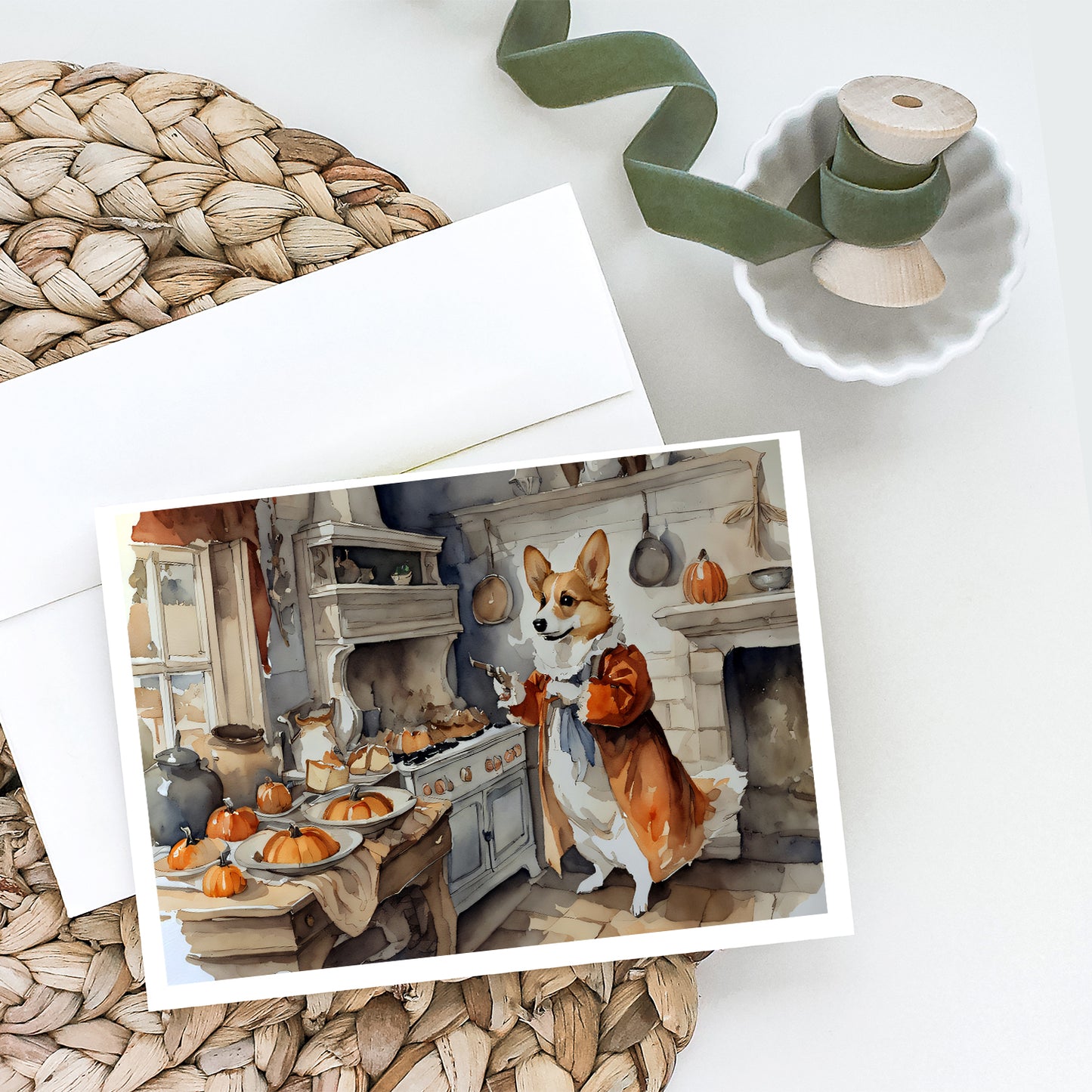 Corgi Fall Kitchen Pumpkins Greeting Cards Pack of 8