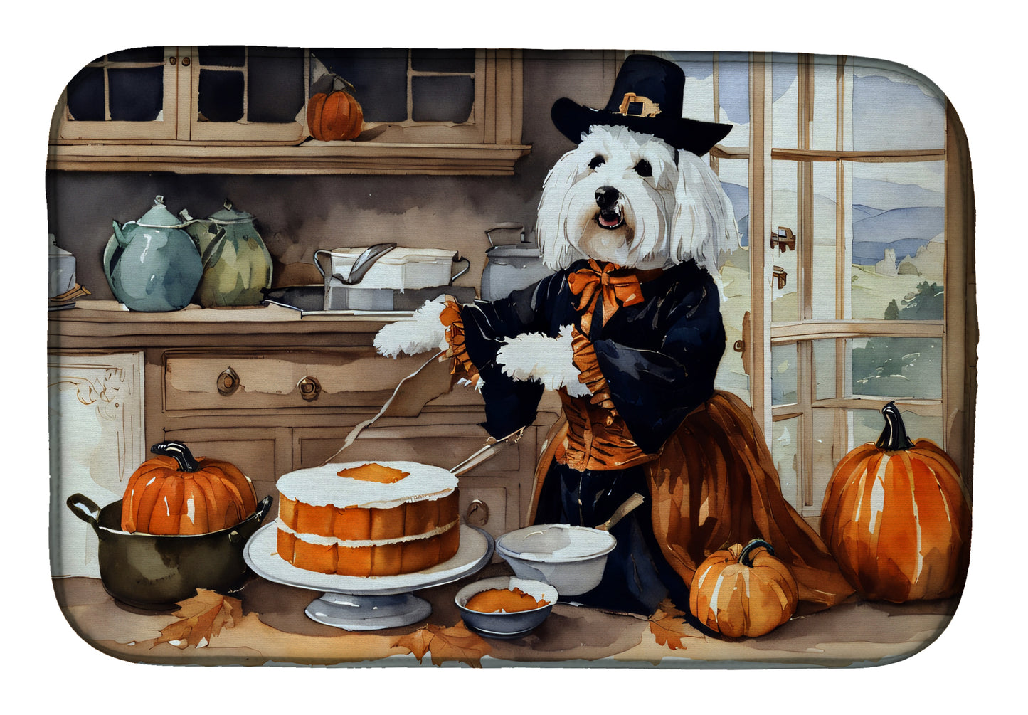 Buy this Coton De Tulear Fall Kitchen Pumpkins Dish Drying Mat