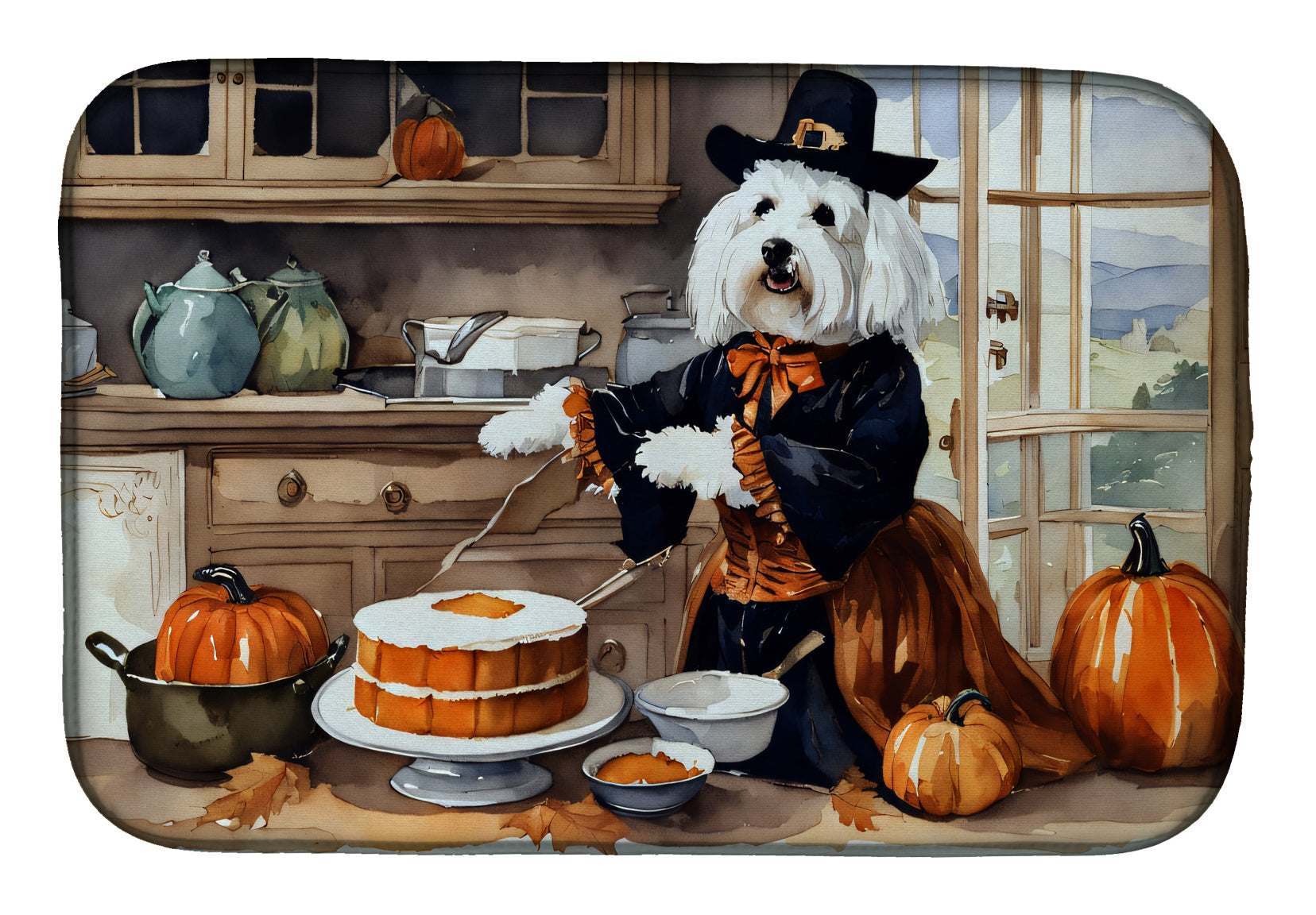Buy this Coton De Tulear Fall Kitchen Pumpkins Dish Drying Mat