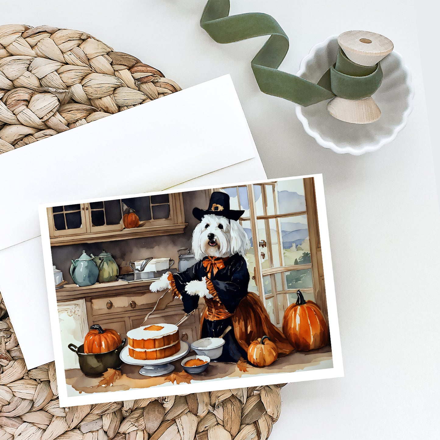 Coton De Tulear Fall Kitchen Pumpkins Greeting Cards Pack of 8