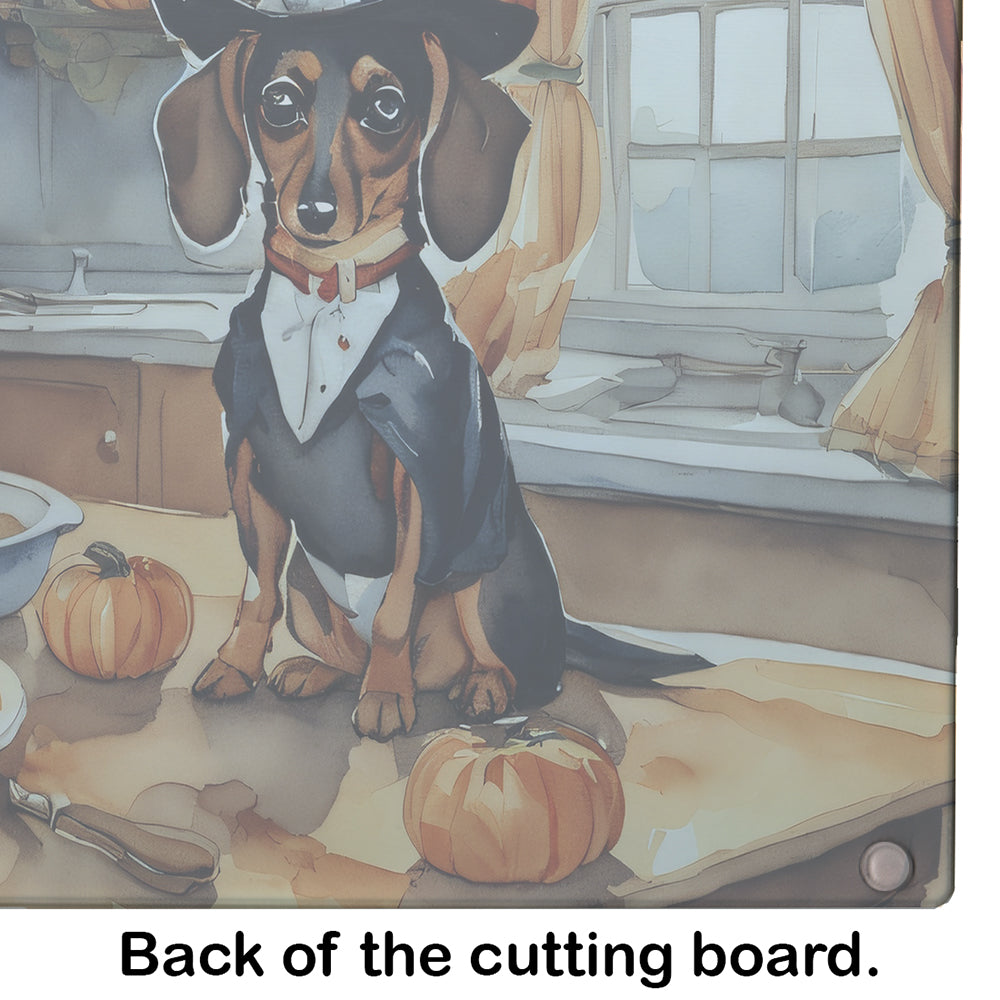 Dachshund Fall Kitchen Pumpkins Glass Cutting Board