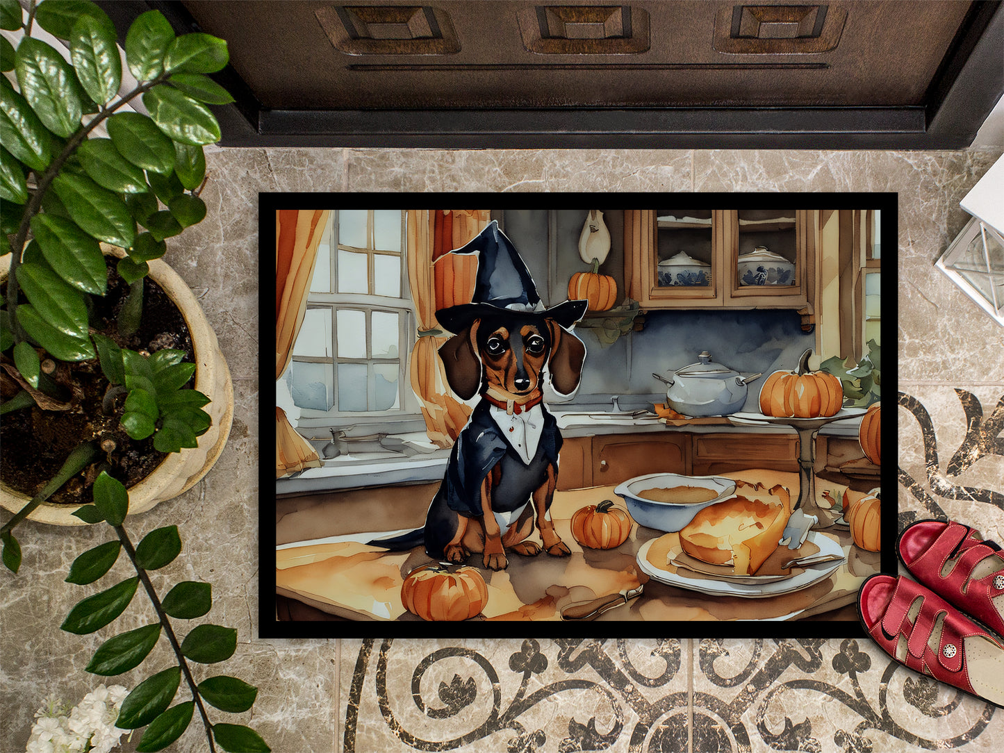 Dachshund Fall Kitchen Pumpkins Doormat