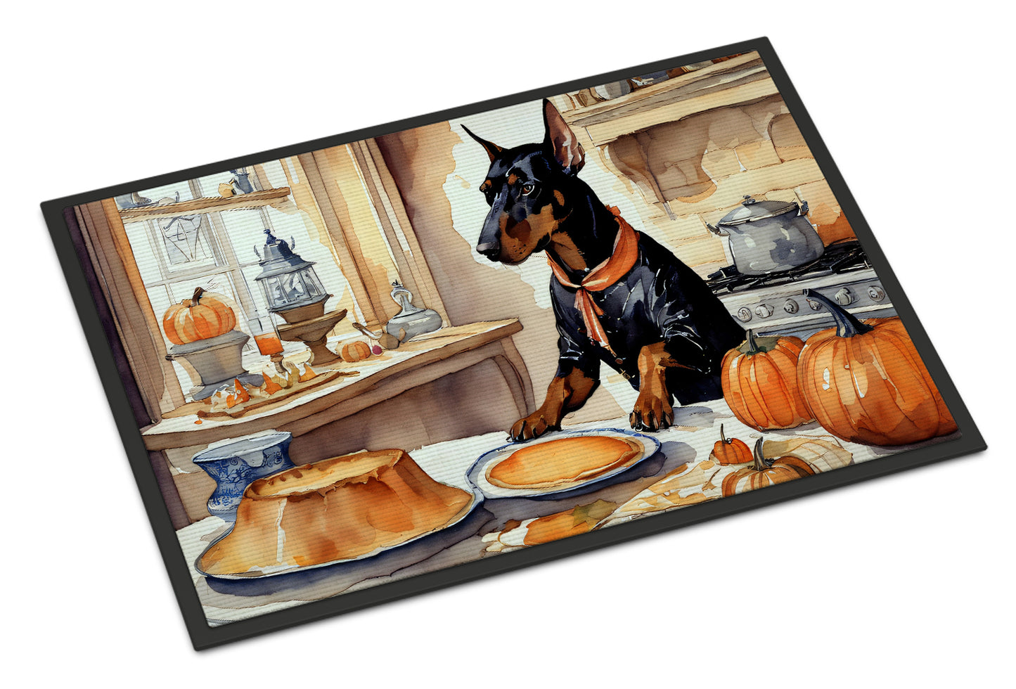 Buy this Doberman Pinscher Fall Kitchen Pumpkins Doormat