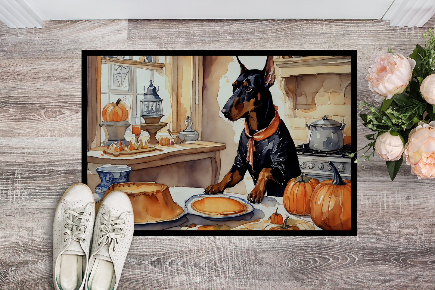 Doberman Pinscher Fall Kitchen Pumpkins Doormat