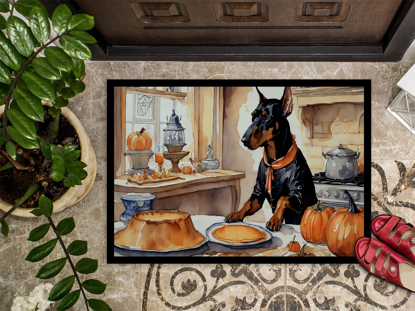 Doberman Pinscher Fall Kitchen Pumpkins Doormat