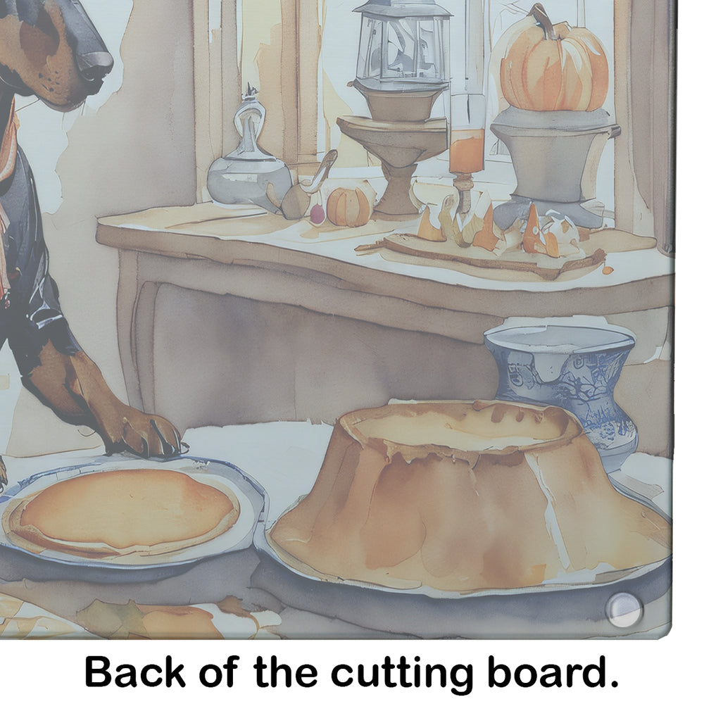 Doberman Pinscher Fall Kitchen Pumpkins Glass Cutting Board