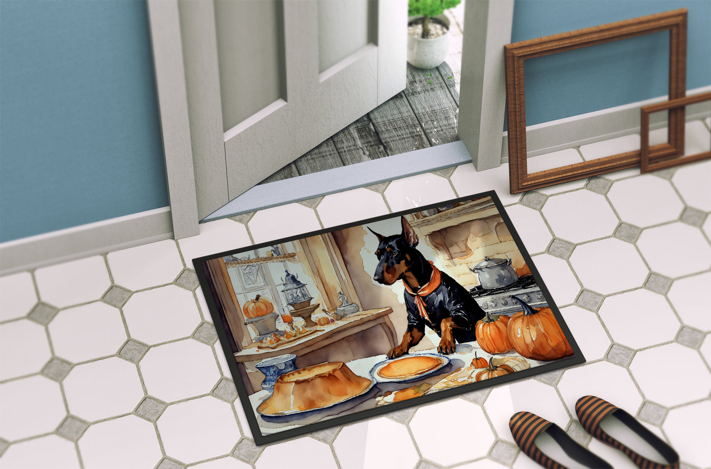 Doberman Pinscher Fall Kitchen Pumpkins Doormat