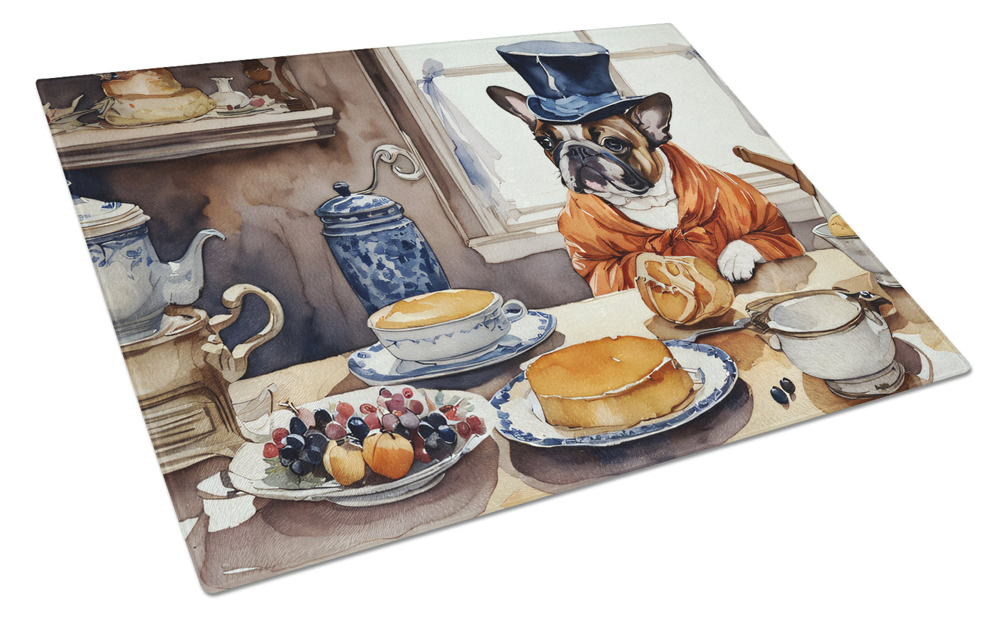 Buy this French Bulldog Fall Kitchen Pumpkins Glass Cutting Board