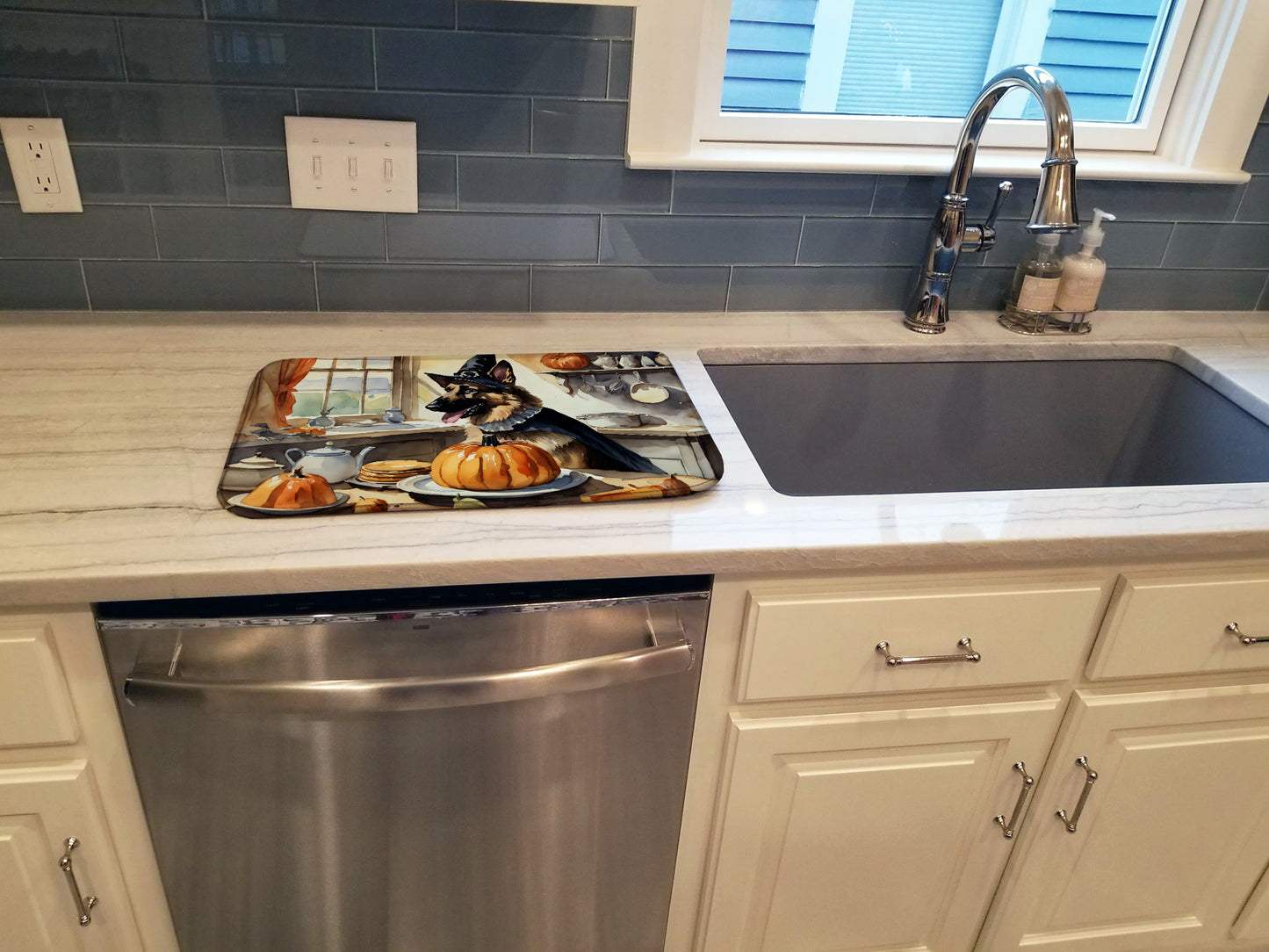 German Shepherd Fall Kitchen Pumpkins Dish Drying Mat