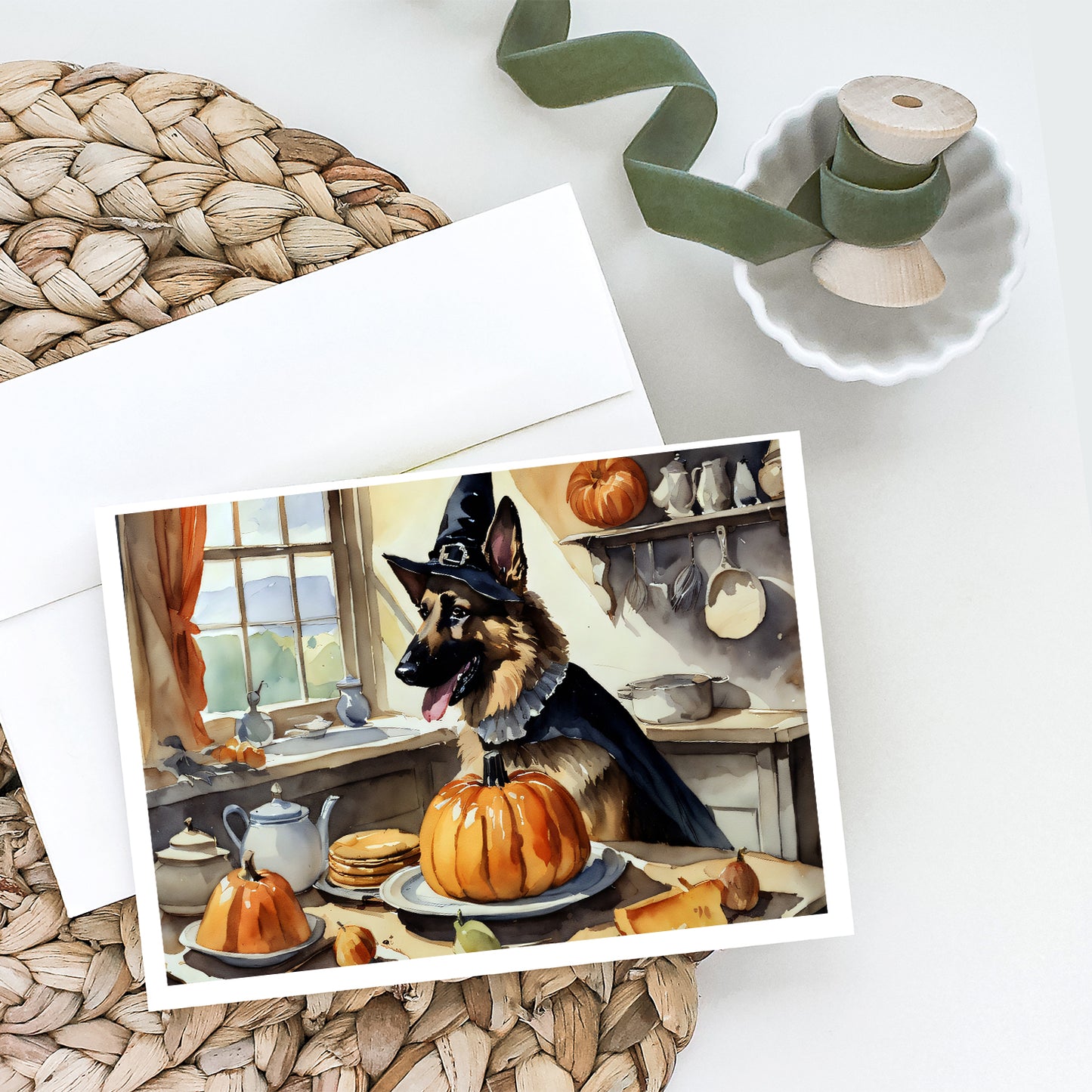 German Shepherd Fall Kitchen Pumpkins Greeting Cards Pack of 8