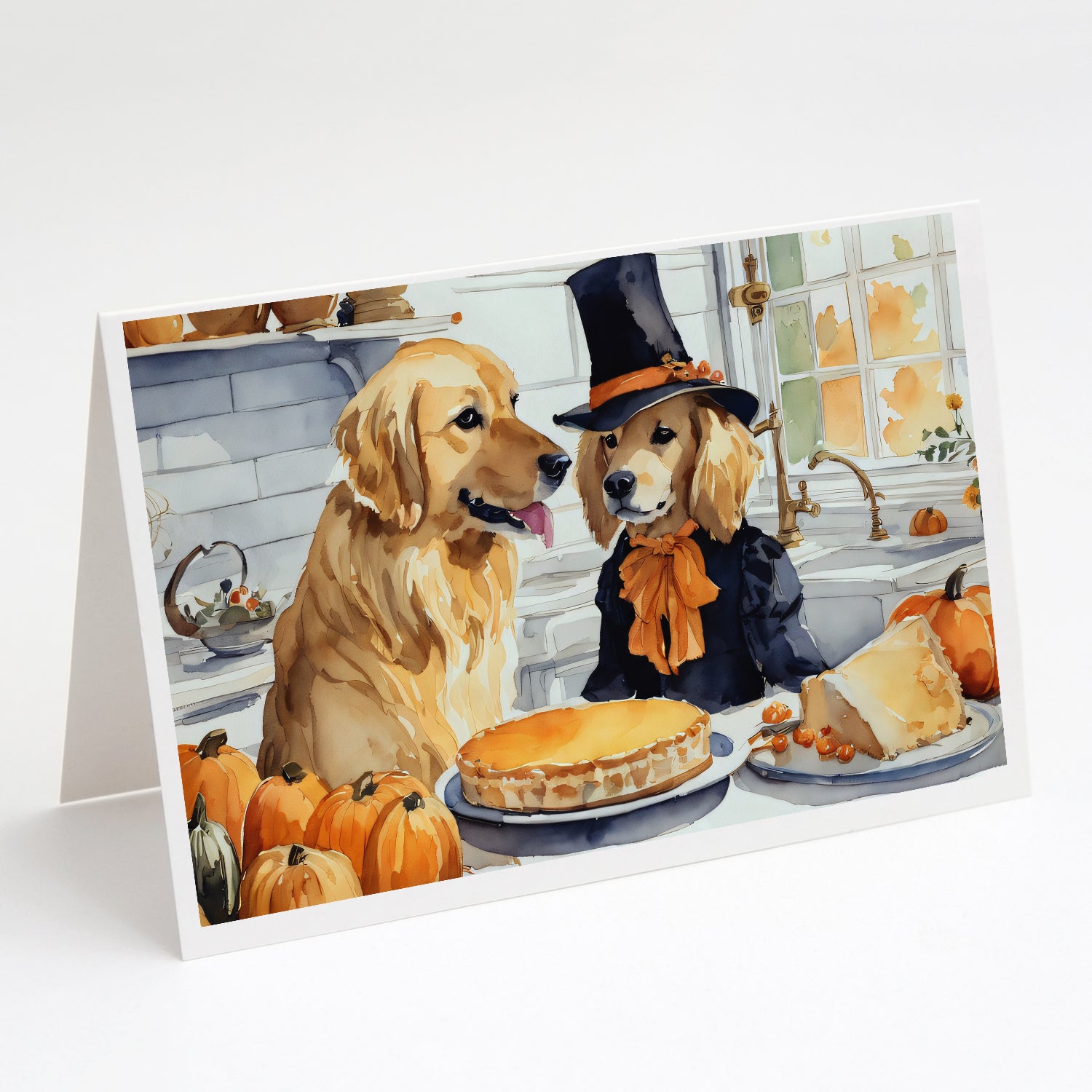 Buy this Golden Retriever Fall Kitchen Pumpkins Greeting Cards Pack of 8