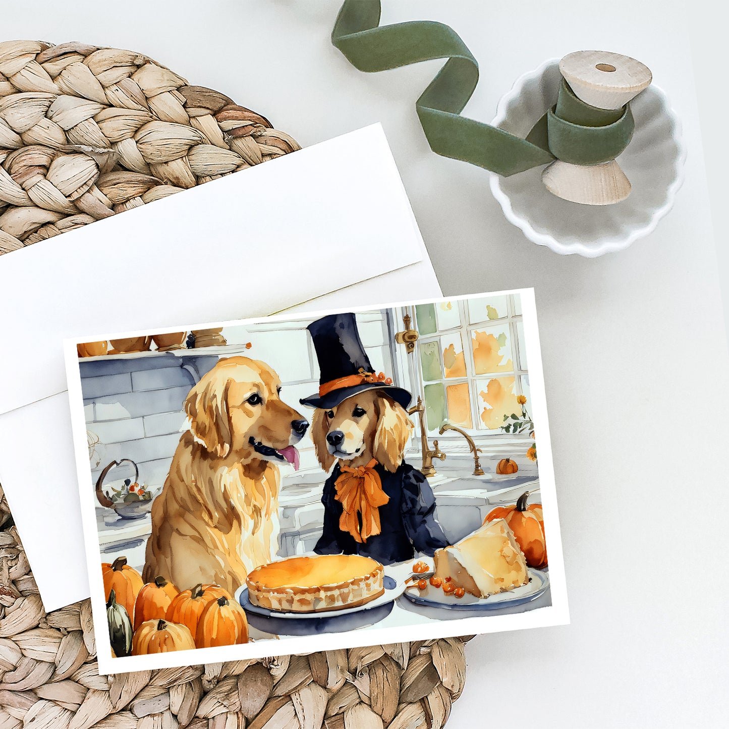 Golden Retriever Fall Kitchen Pumpkins Greeting Cards Pack of 8
