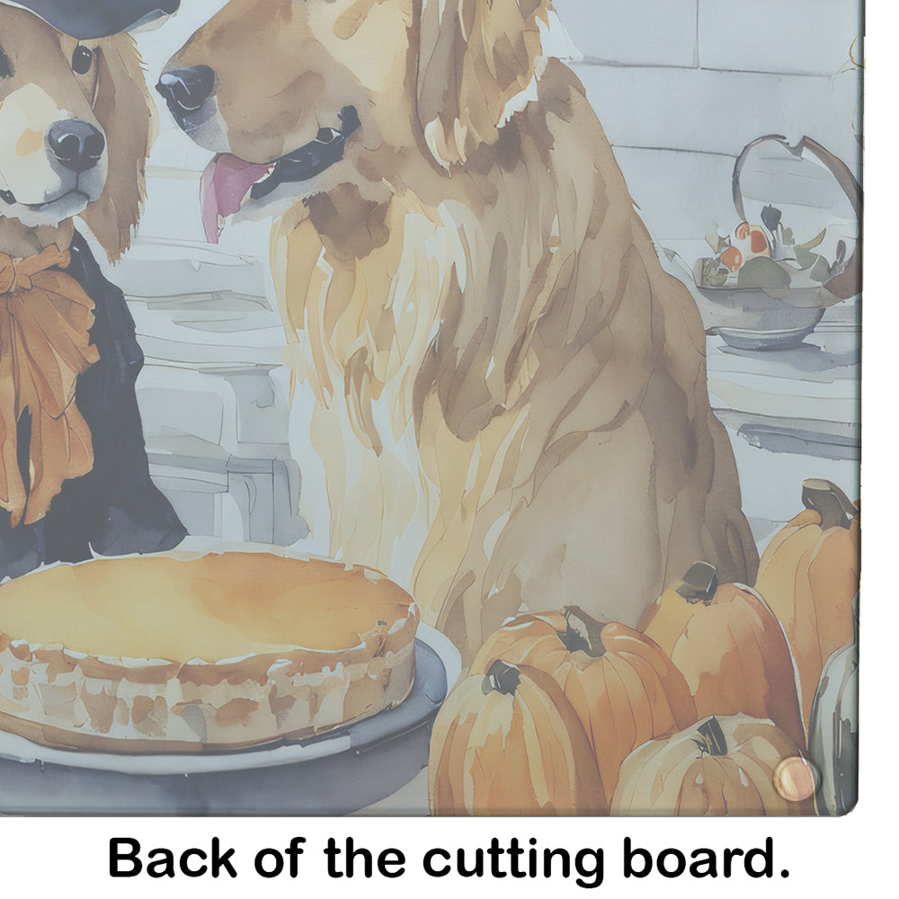 Golden Retriever Fall Kitchen Pumpkins Glass Cutting Board