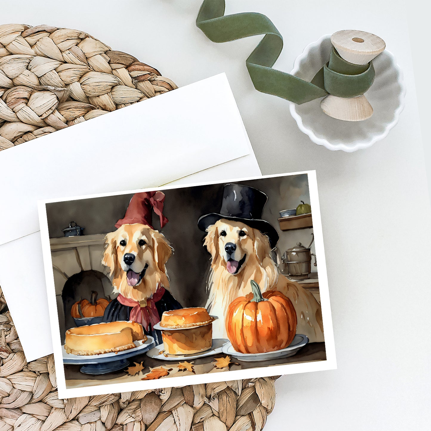 Golden Retriever Fall Kitchen Pumpkins Greeting Cards Pack of 8