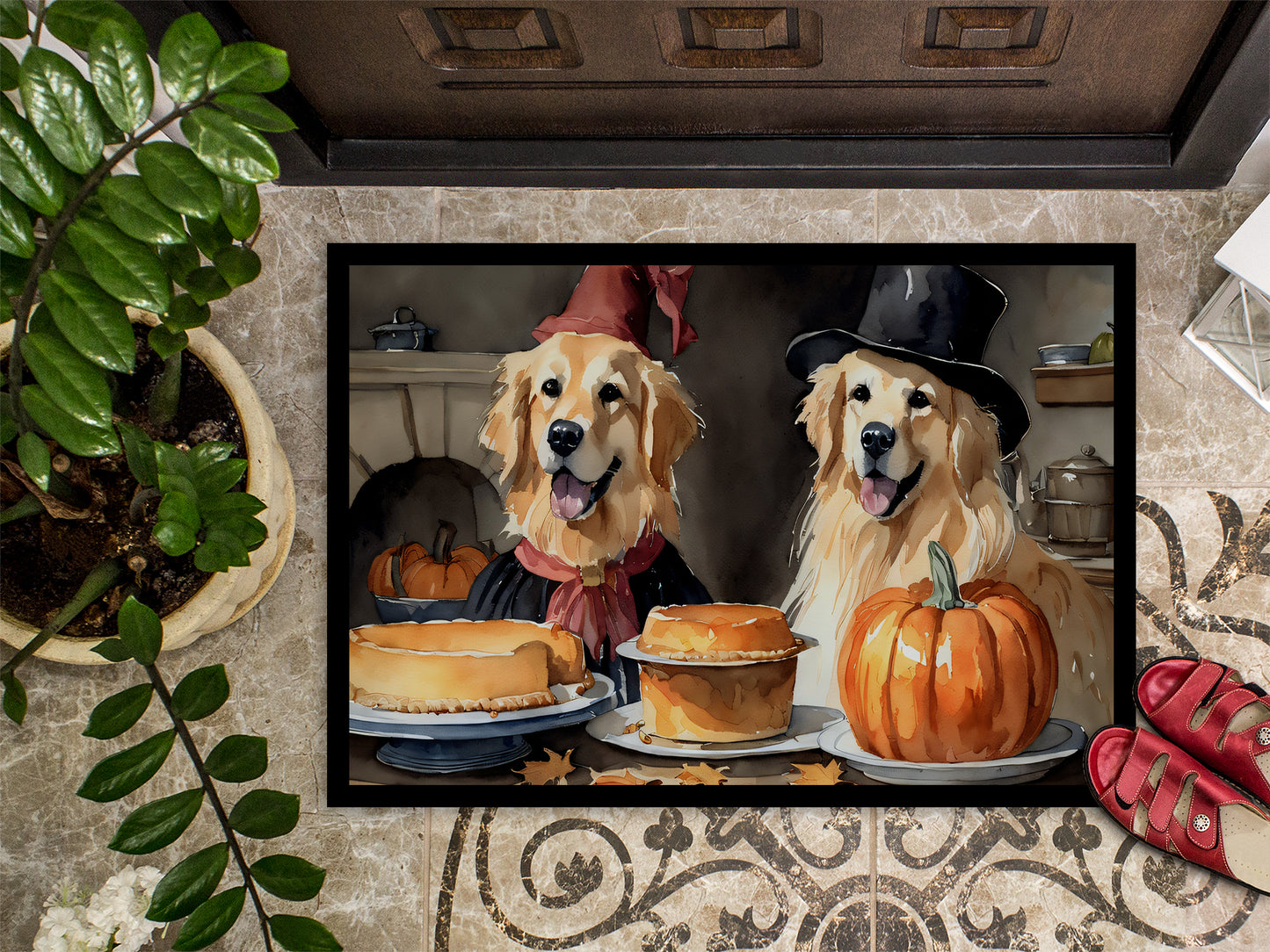 Golden Retriever Fall Kitchen Pumpkins Doormat