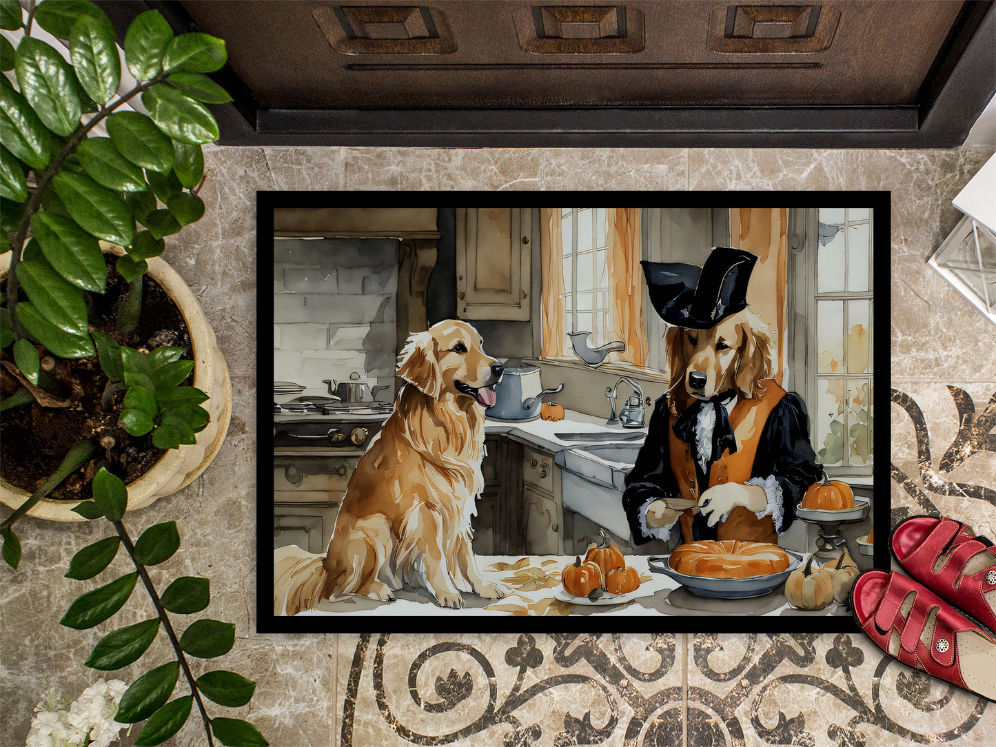 Golden Retriever Fall Kitchen Pumpkins Doormat