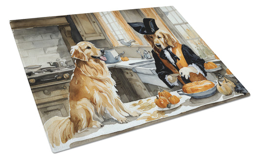 Buy this Golden Retriever Fall Kitchen Pumpkins Glass Cutting Board