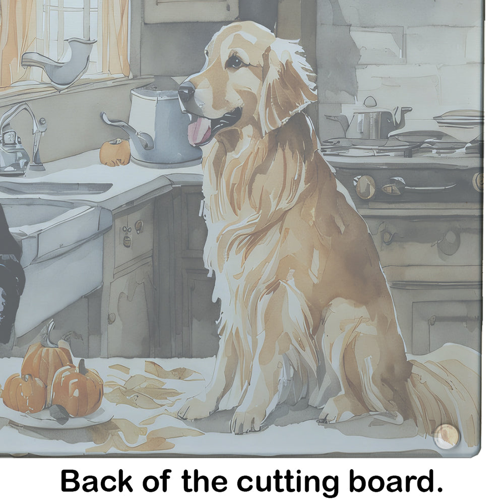 Golden Retriever Fall Kitchen Pumpkins Glass Cutting Board