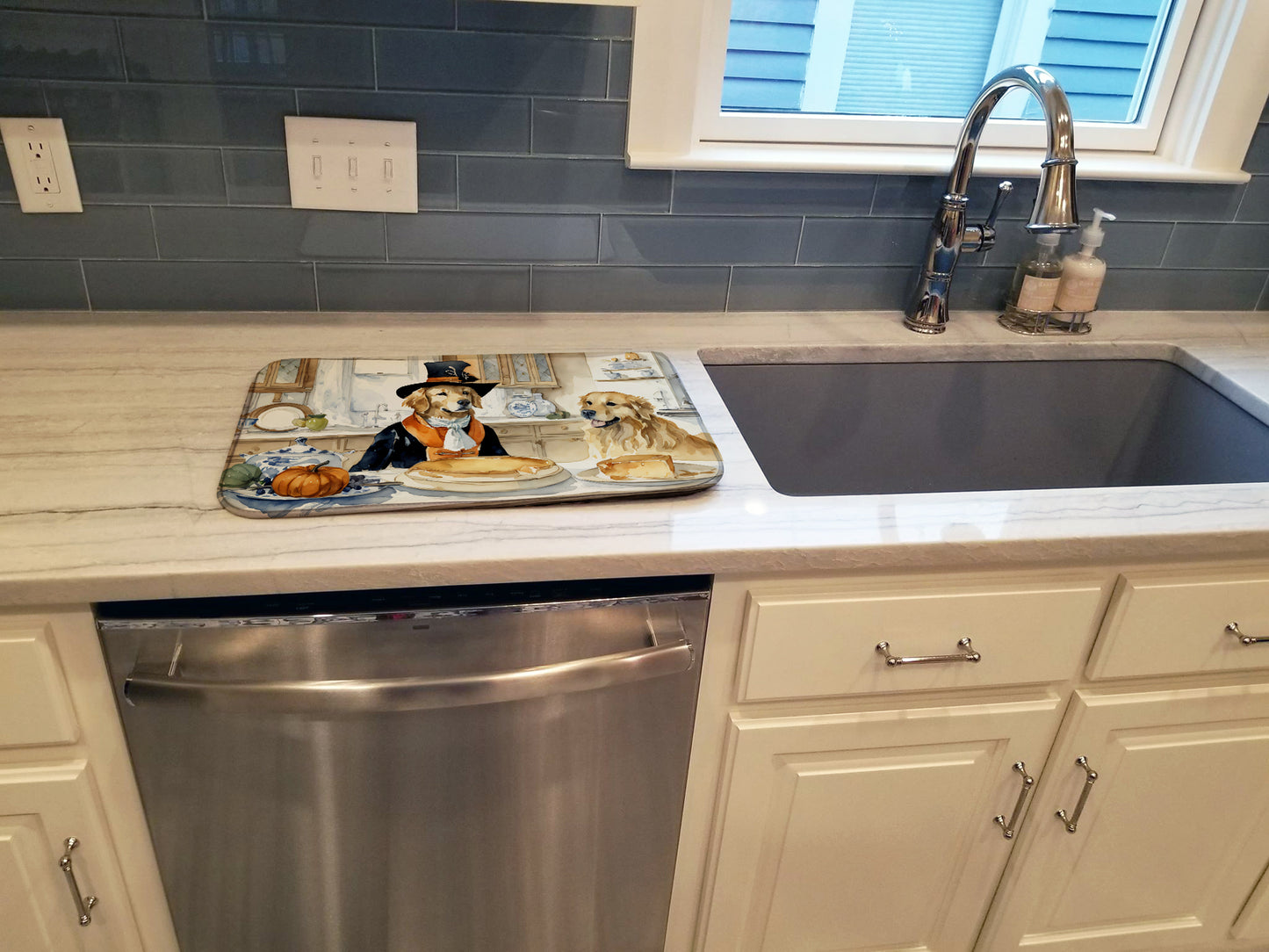 Golden Retriever Fall Kitchen Pumpkins Dish Drying Mat