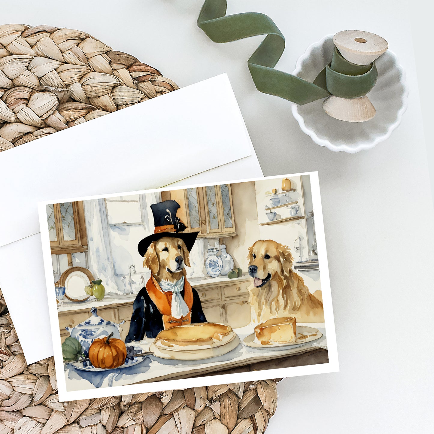 Golden Retriever Fall Kitchen Pumpkins Greeting Cards Pack of 8