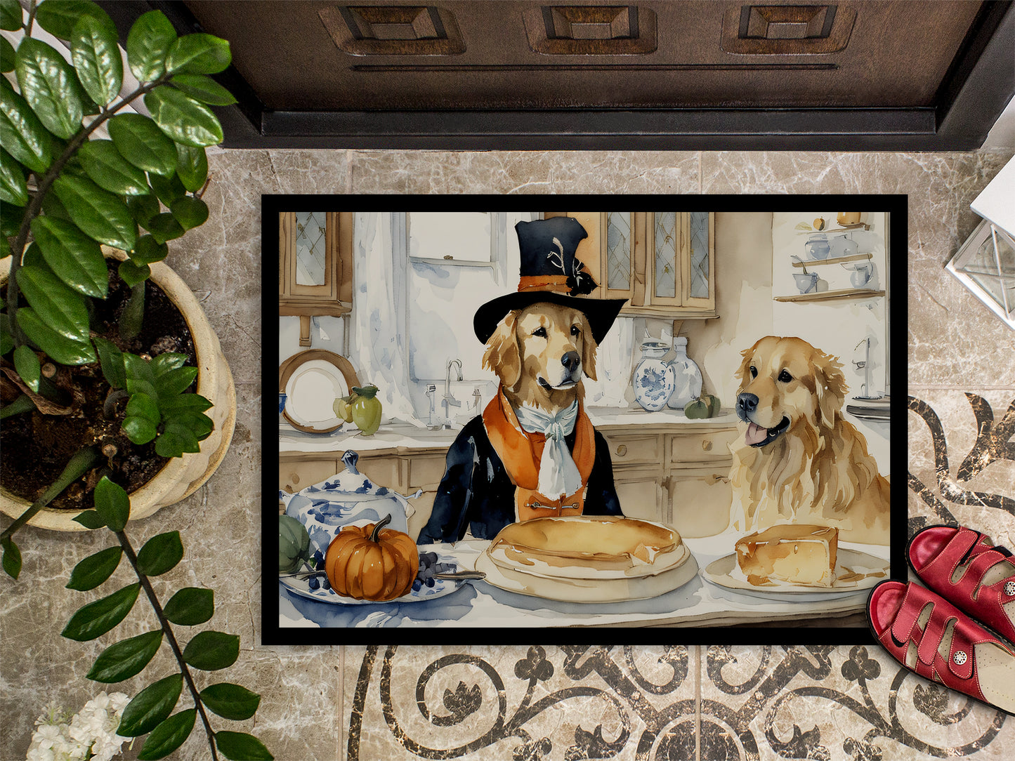 Golden Retriever Fall Kitchen Pumpkins Doormat