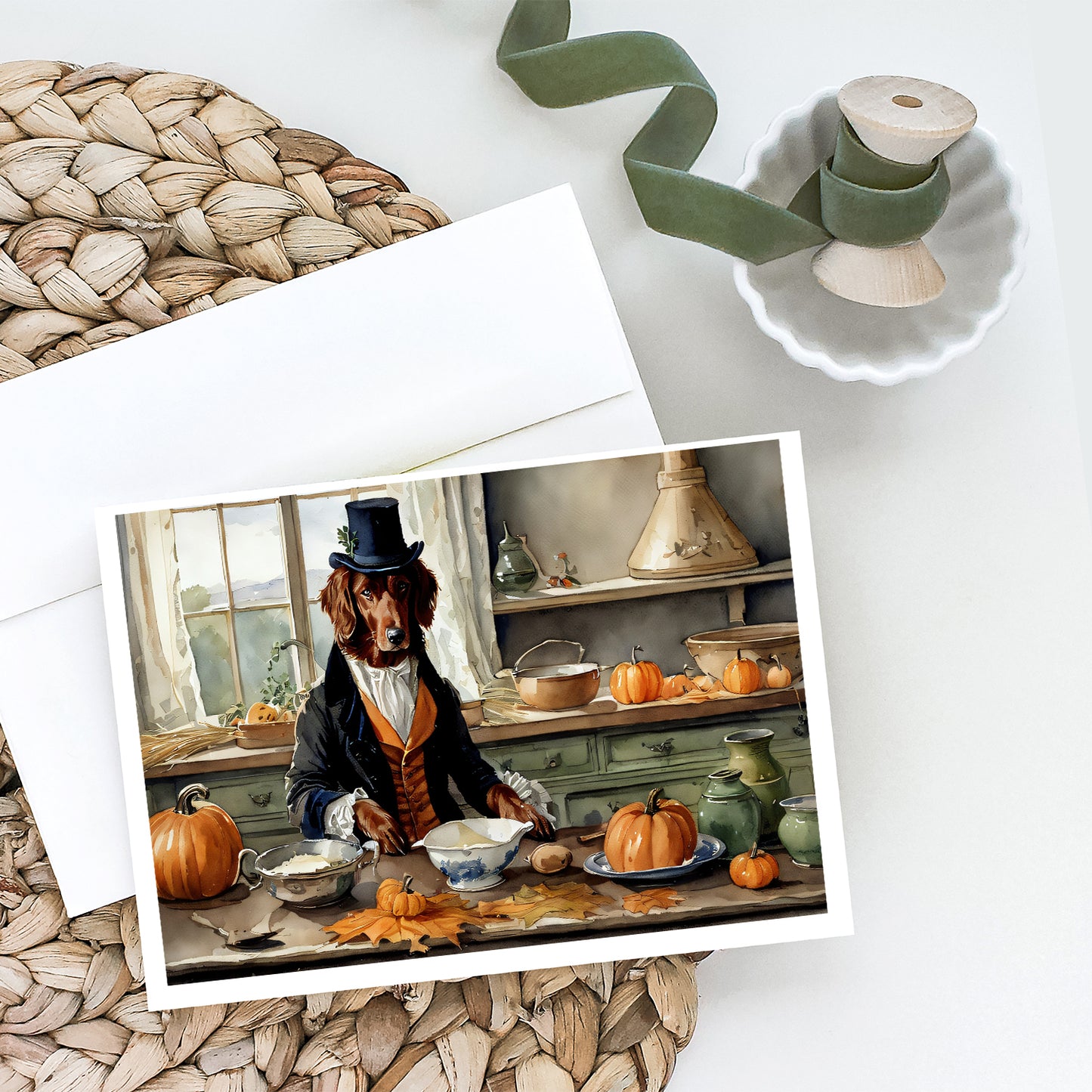 Irish Setter Fall Kitchen Pumpkins Greeting Cards Pack of 8