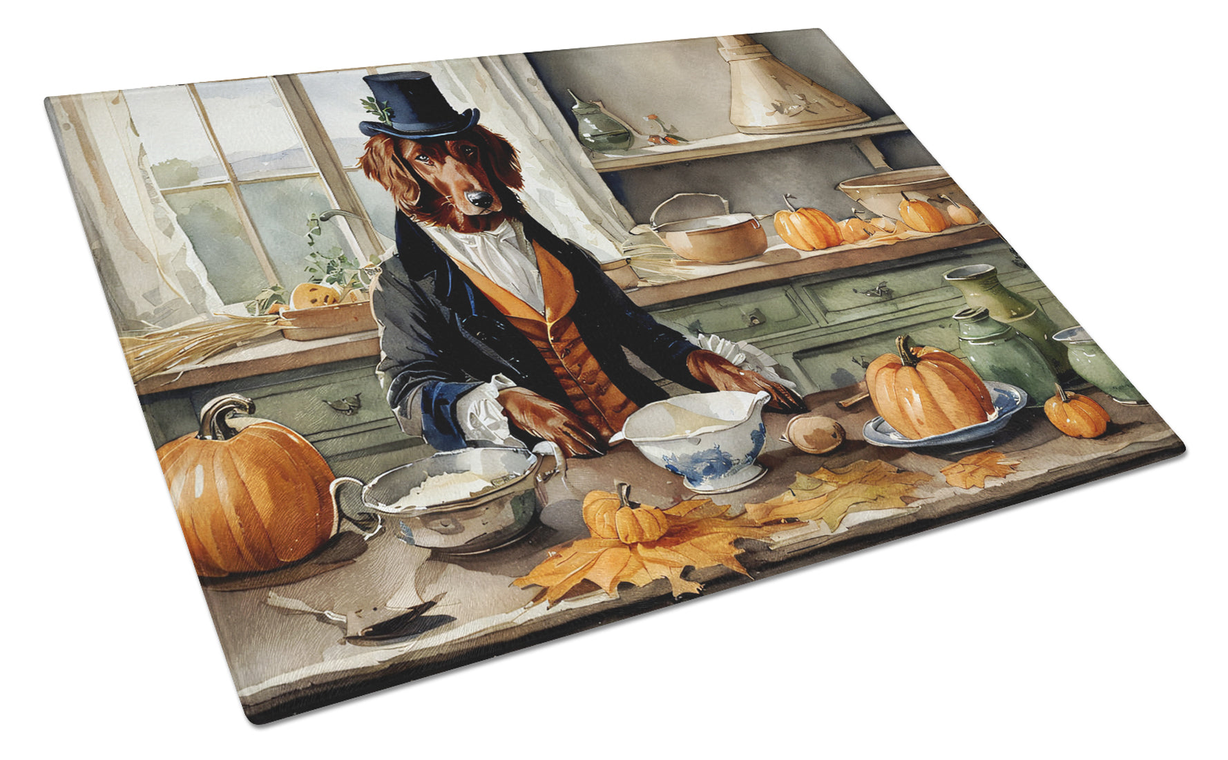 Buy this Irish Setter Fall Kitchen Pumpkins Glass Cutting Board