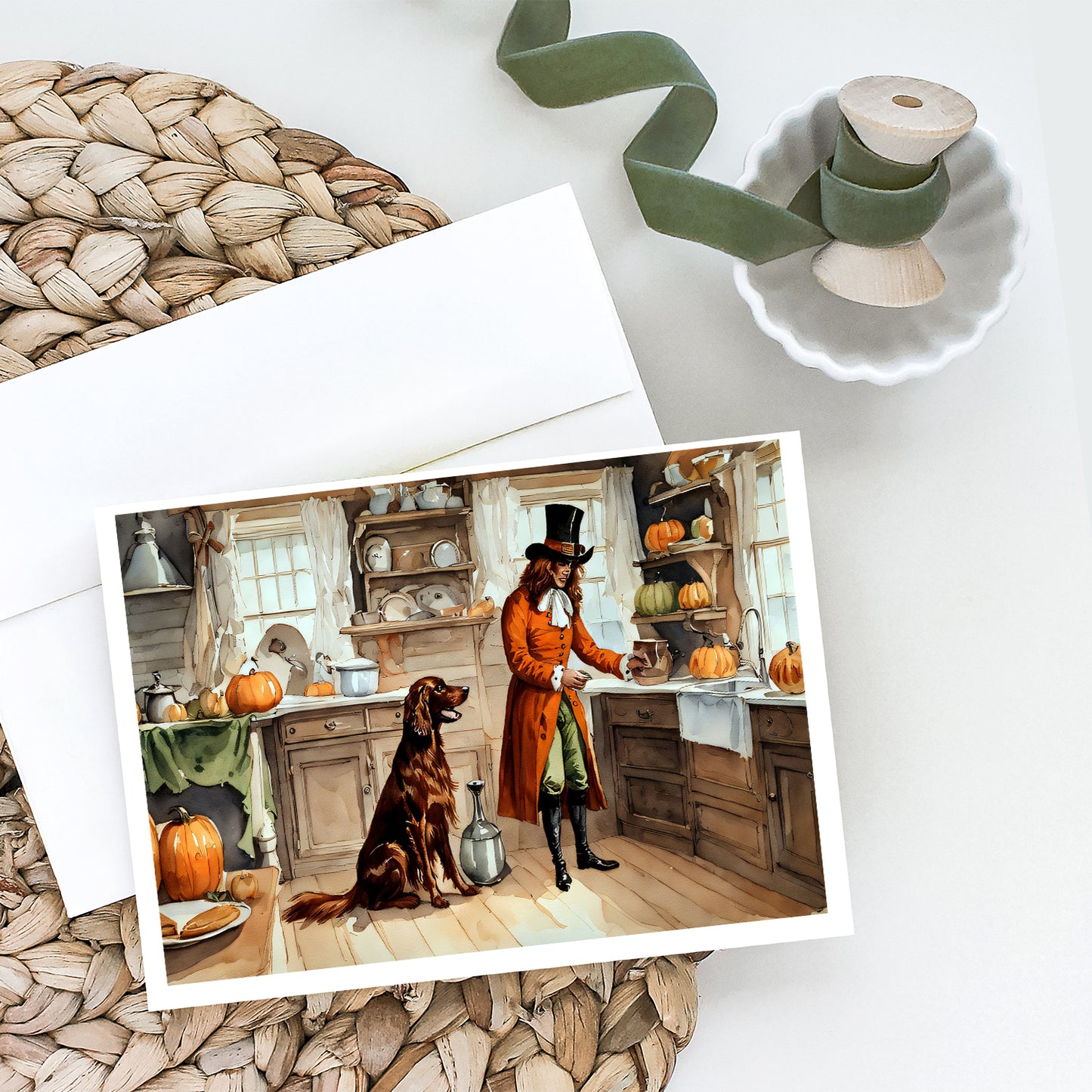 Irish Setter Fall Kitchen Pumpkins Greeting Cards Pack of 8