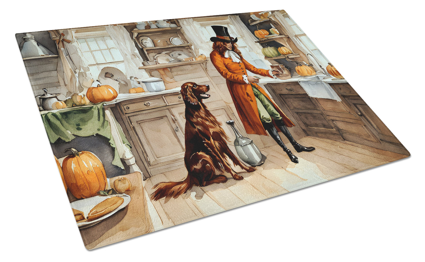 Buy this Irish Setter Fall Kitchen Pumpkins Glass Cutting Board