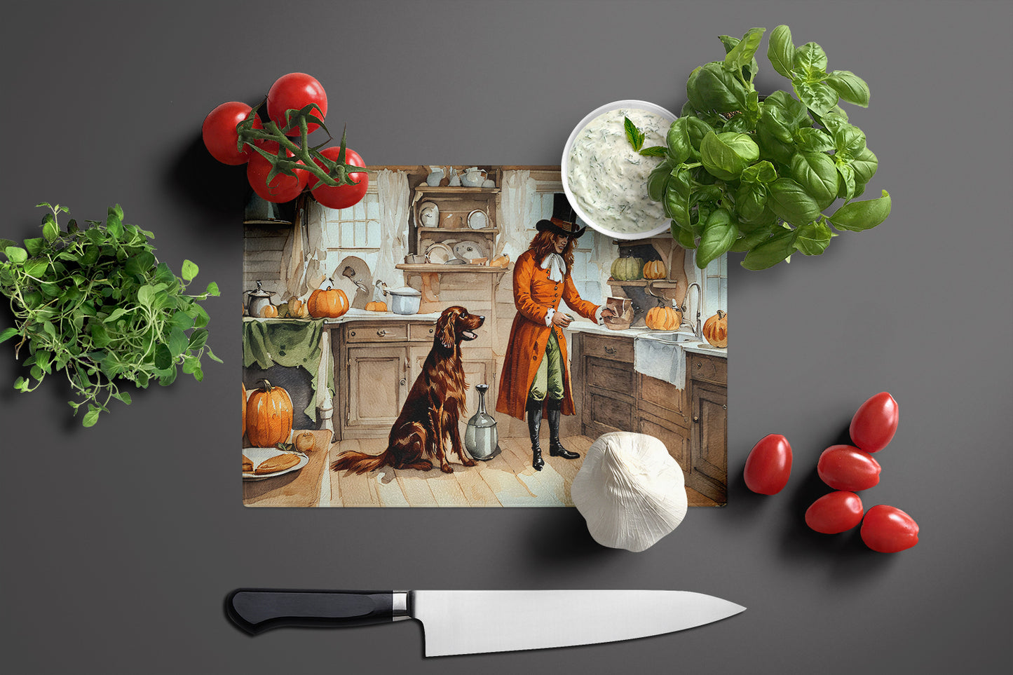 Irish Setter Fall Kitchen Pumpkins Glass Cutting Board