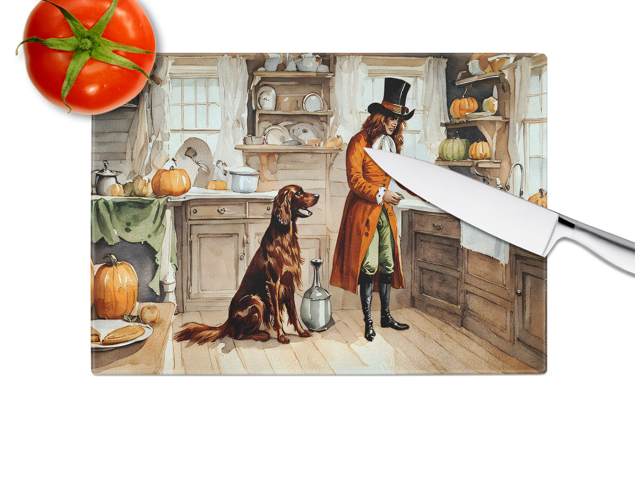 Irish Setter Fall Kitchen Pumpkins Glass Cutting Board