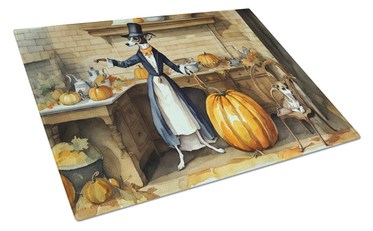 Buy this Italian Greyhound Fall Kitchen Pumpkins Glass Cutting Board