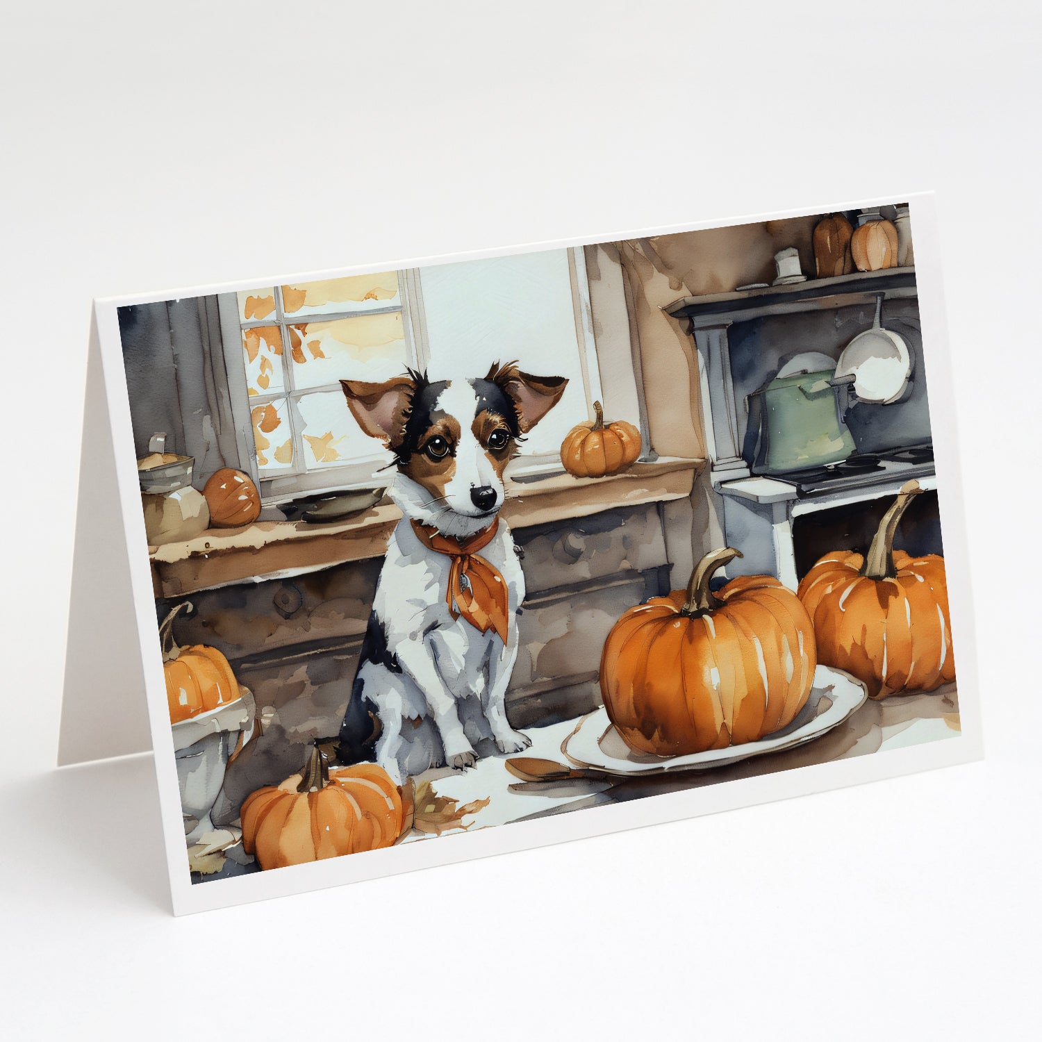 Buy this Jack Russell Terrier Fall Kitchen Pumpkins Greeting Cards Pack of 8