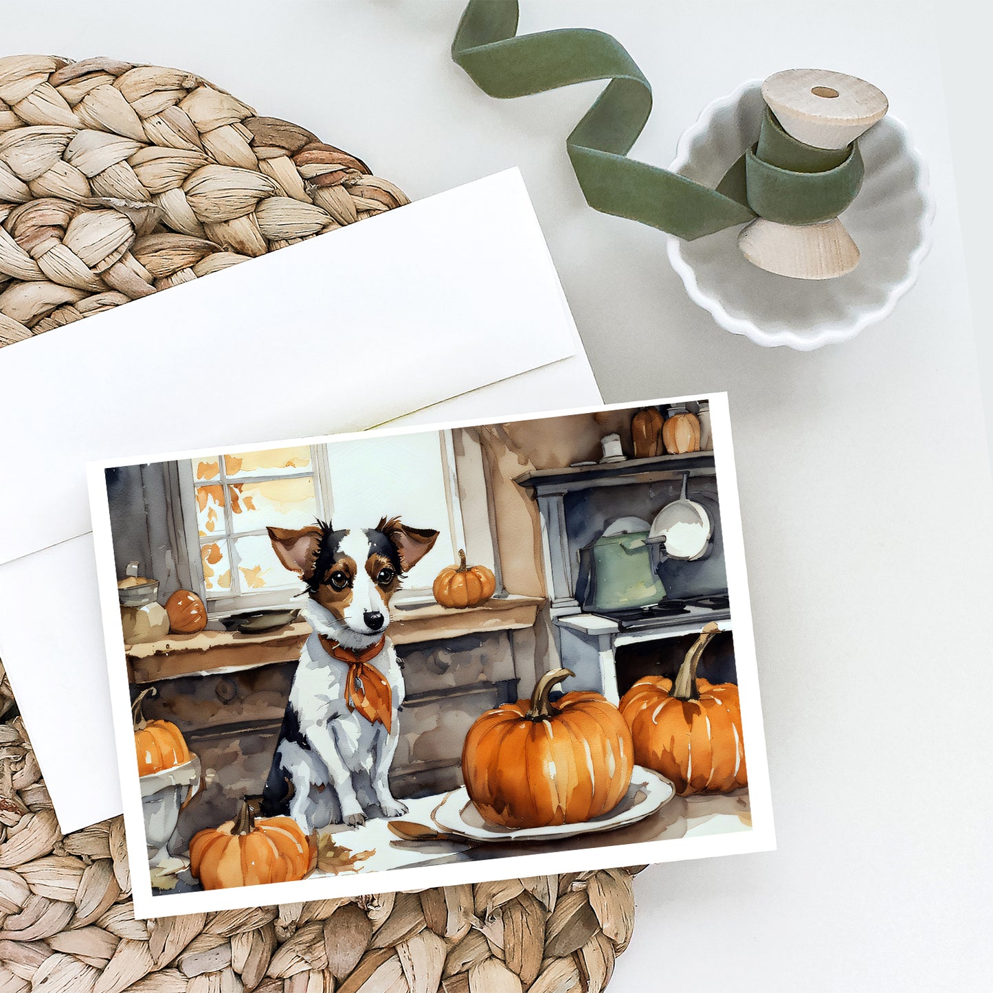 Jack Russell Terrier Fall Kitchen Pumpkins Greeting Cards Pack of 8