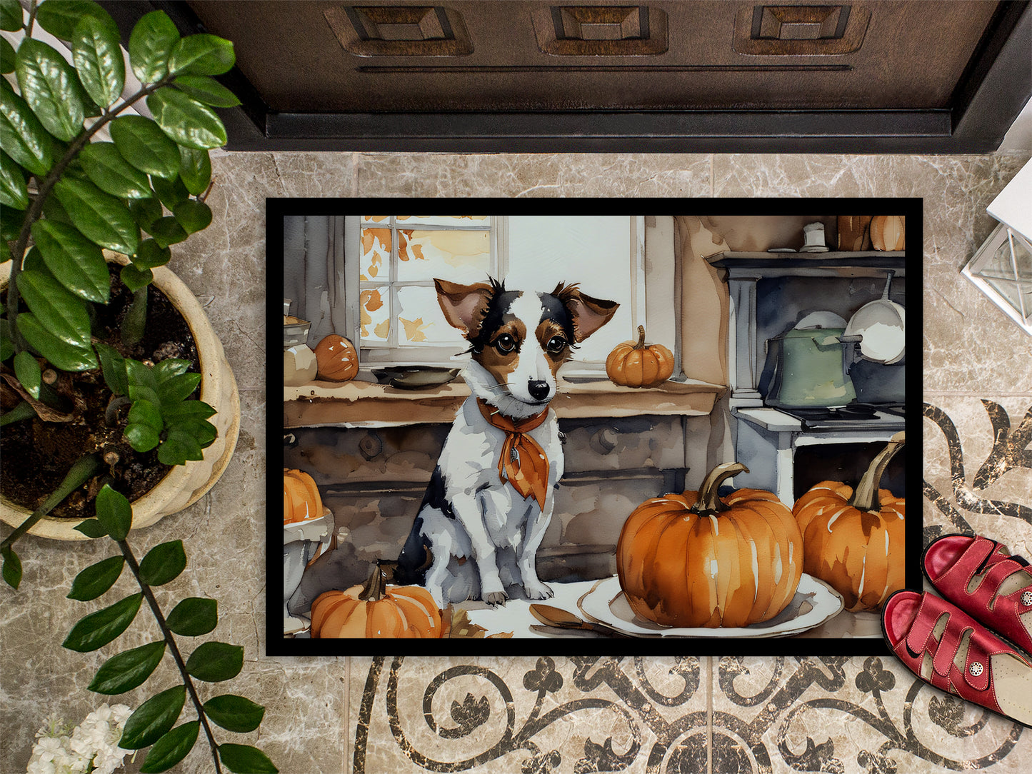 Jack Russell Terrier Fall Kitchen Pumpkins Doormat