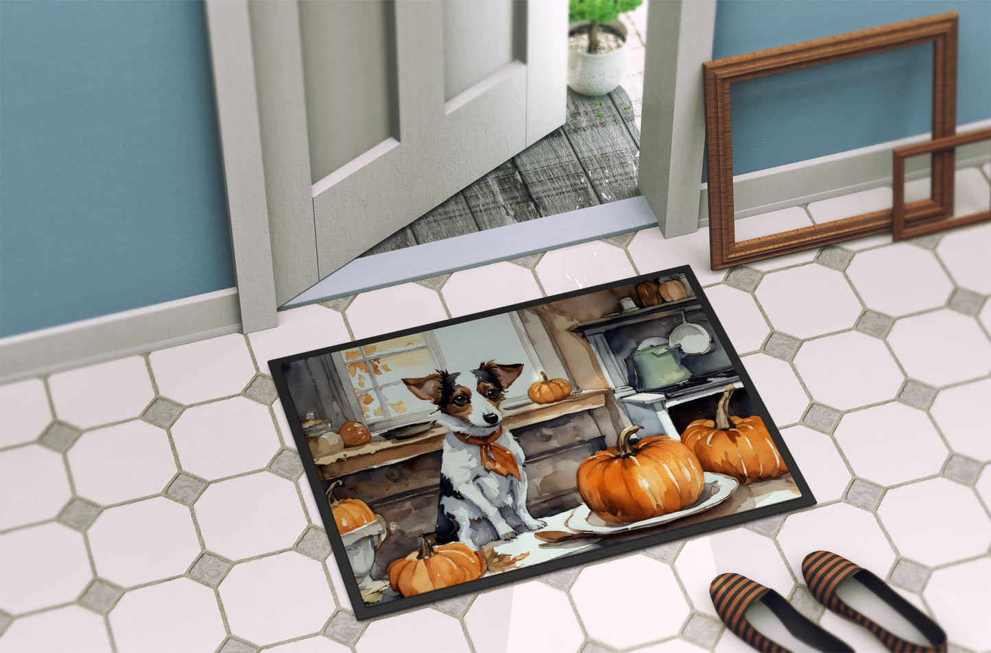 Jack Russell Terrier Fall Kitchen Pumpkins Doormat