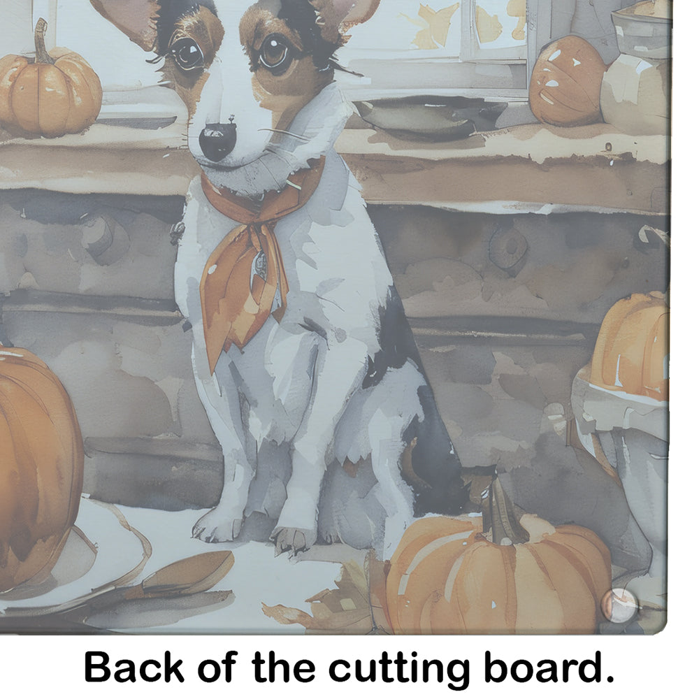 Jack Russell Terrier Fall Kitchen Pumpkins Glass Cutting Board