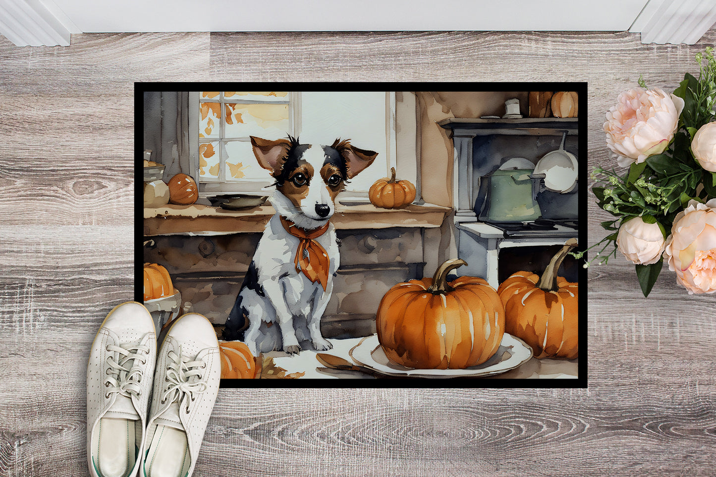 Jack Russell Terrier Fall Kitchen Pumpkins Doormat