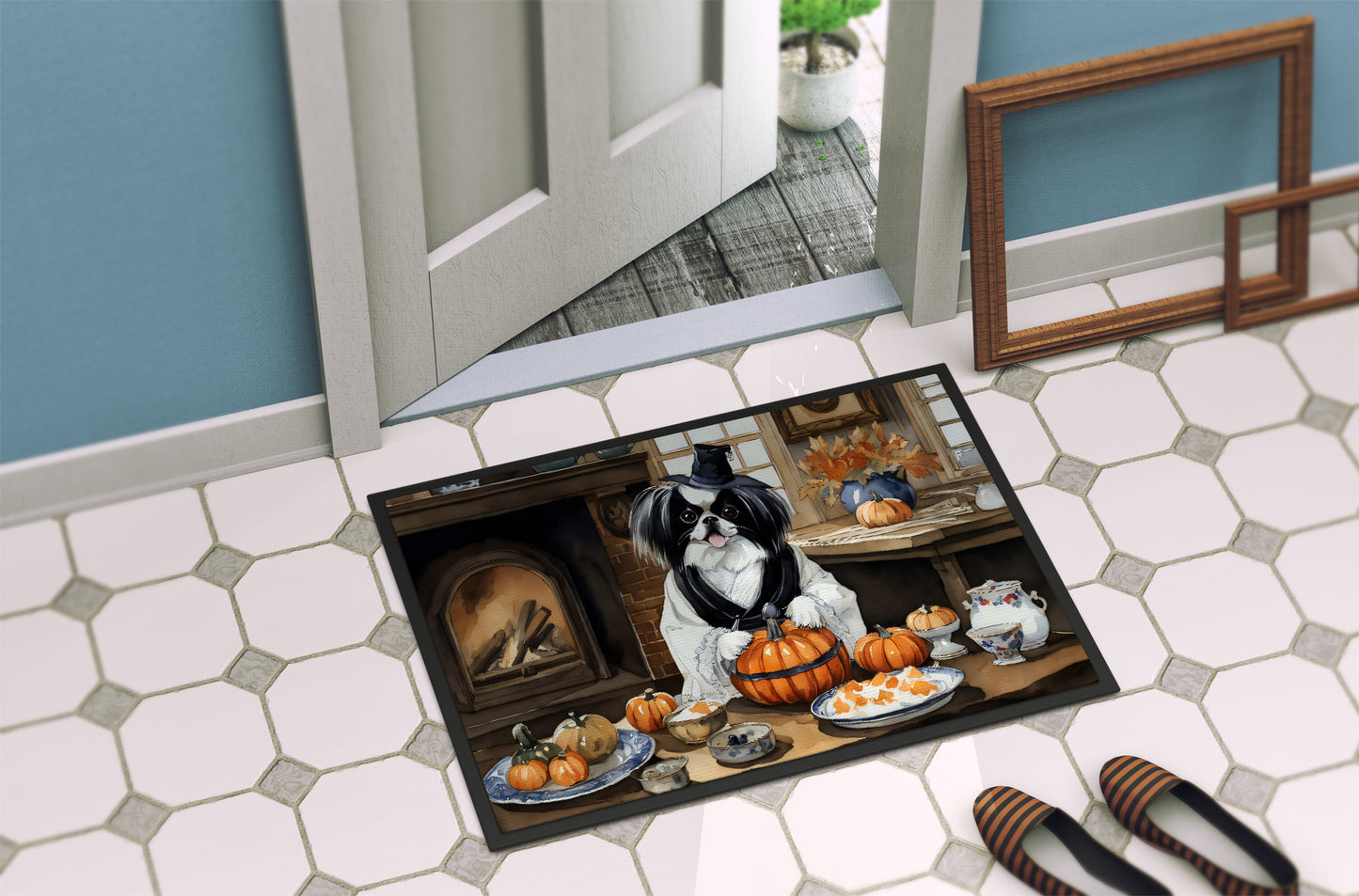 Japanese Chin Fall Kitchen Pumpkins Doormat