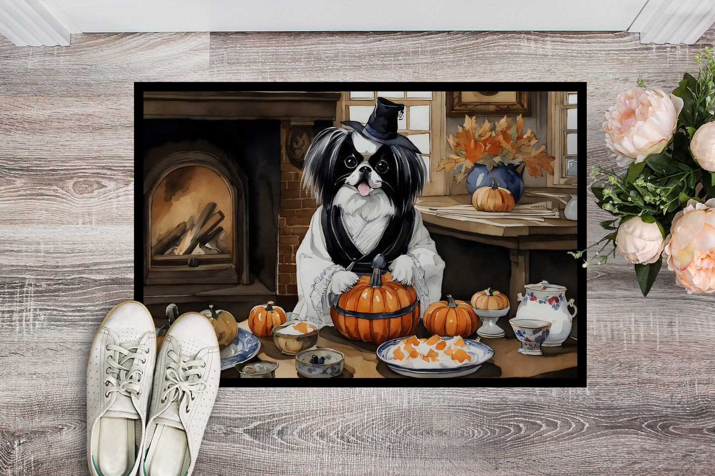 Japanese Chin Fall Kitchen Pumpkins Doormat