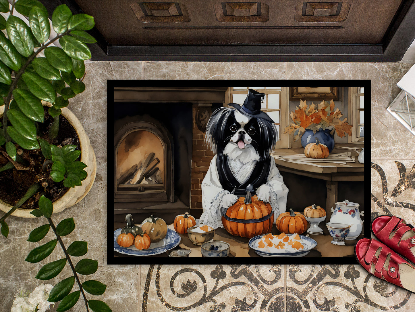 Japanese Chin Fall Kitchen Pumpkins Doormat