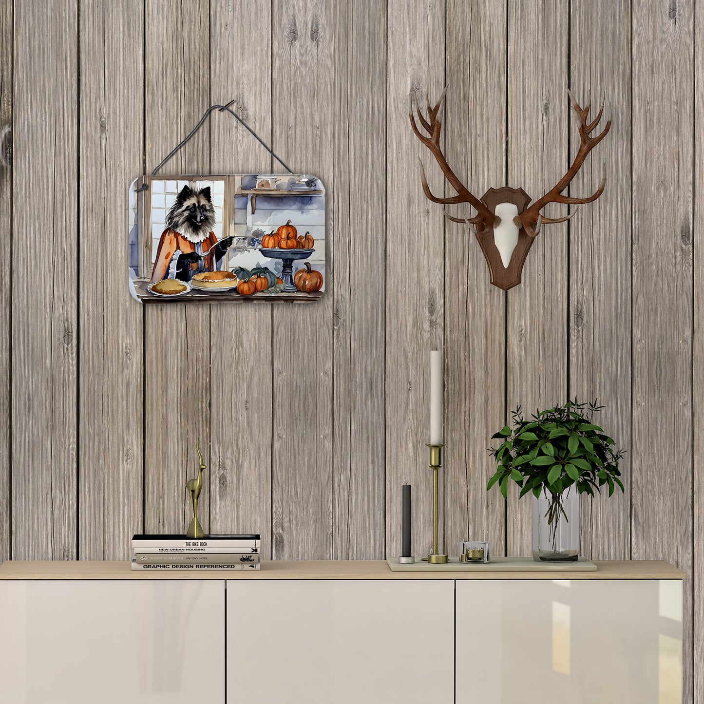 Keeshond Fall Kitchen Pumpkins Wall or Door Hanging Prints