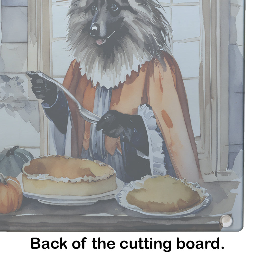 Keeshond Fall Kitchen Pumpkins Glass Cutting Board